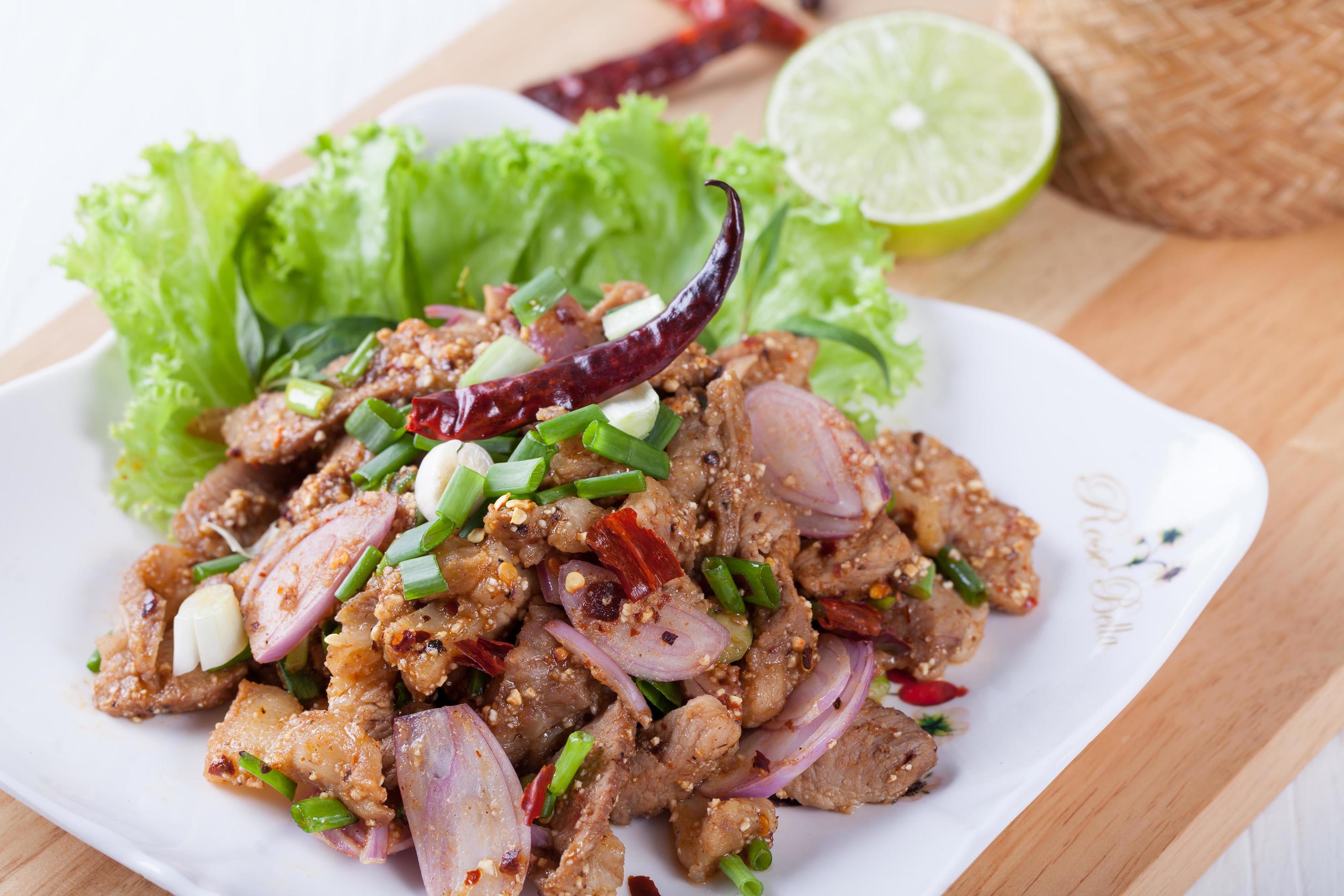 Spicy roasted pork salad , Thai food Stock Free