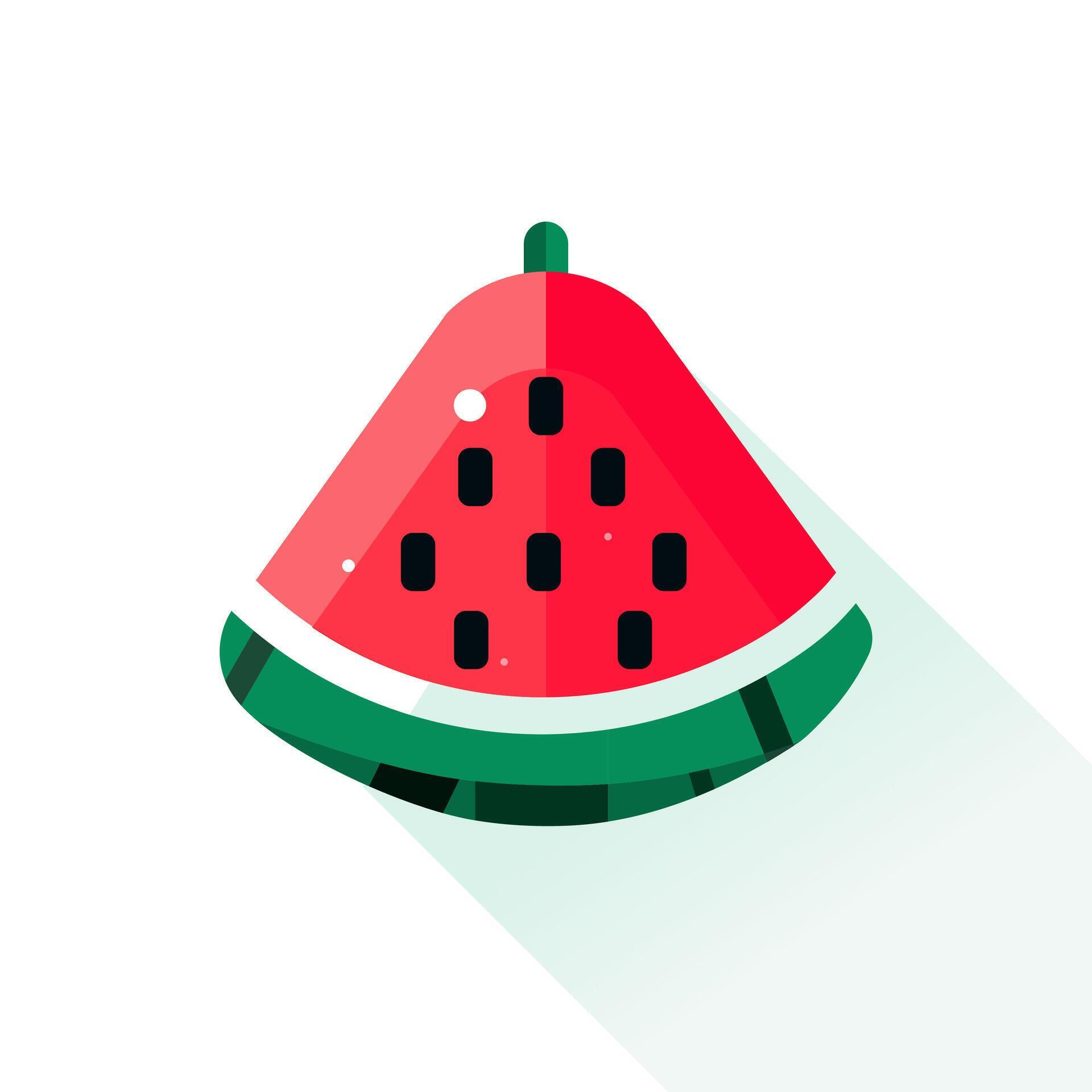 Slice And Whole Watermelon, green leaves Flower illustration in flat design. Summer food concept illustration isolated on white background Stock Free