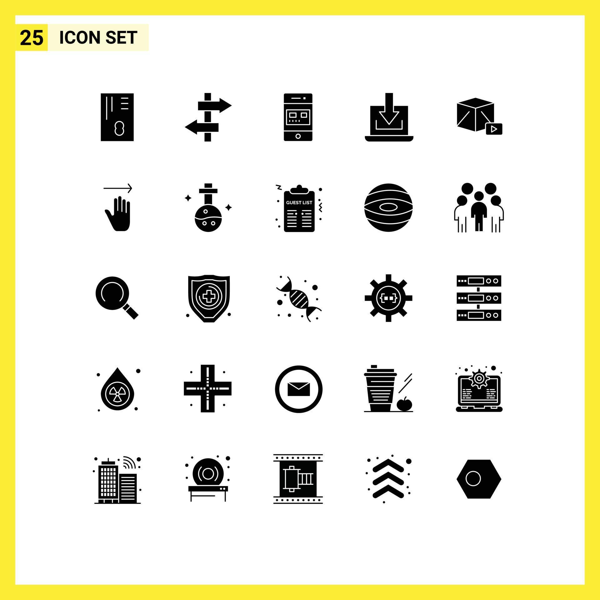 Group of 25 Modern Solid Glyphs Set for play button online download arrow Editable Vector Design Elements Stock Free