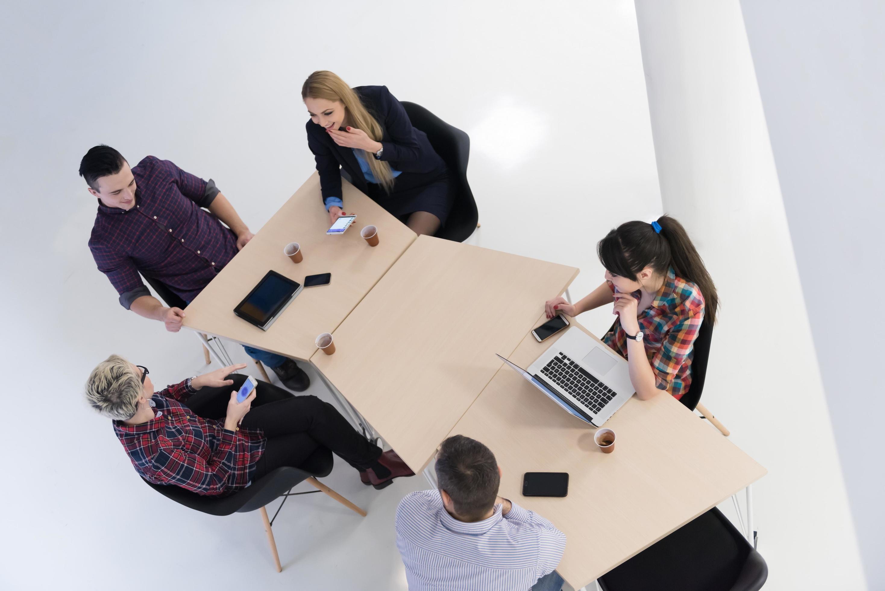 aerial view of business people group on meeting Stock Free