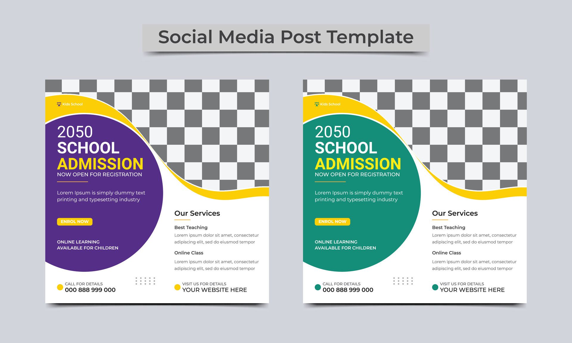 School Admission social media post or Back to school education admission social media post and web banner template design. vector illustration. Free Vector