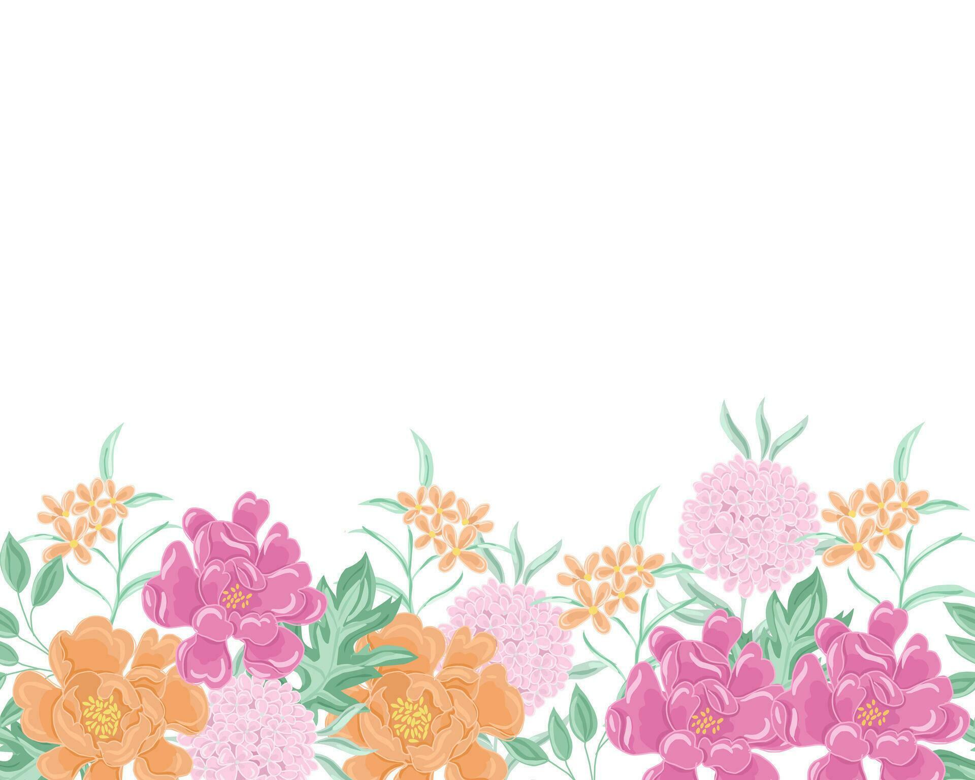 Hand Drawn Pastel Rose and Hydrangea Flower Seamless Background Stock Free