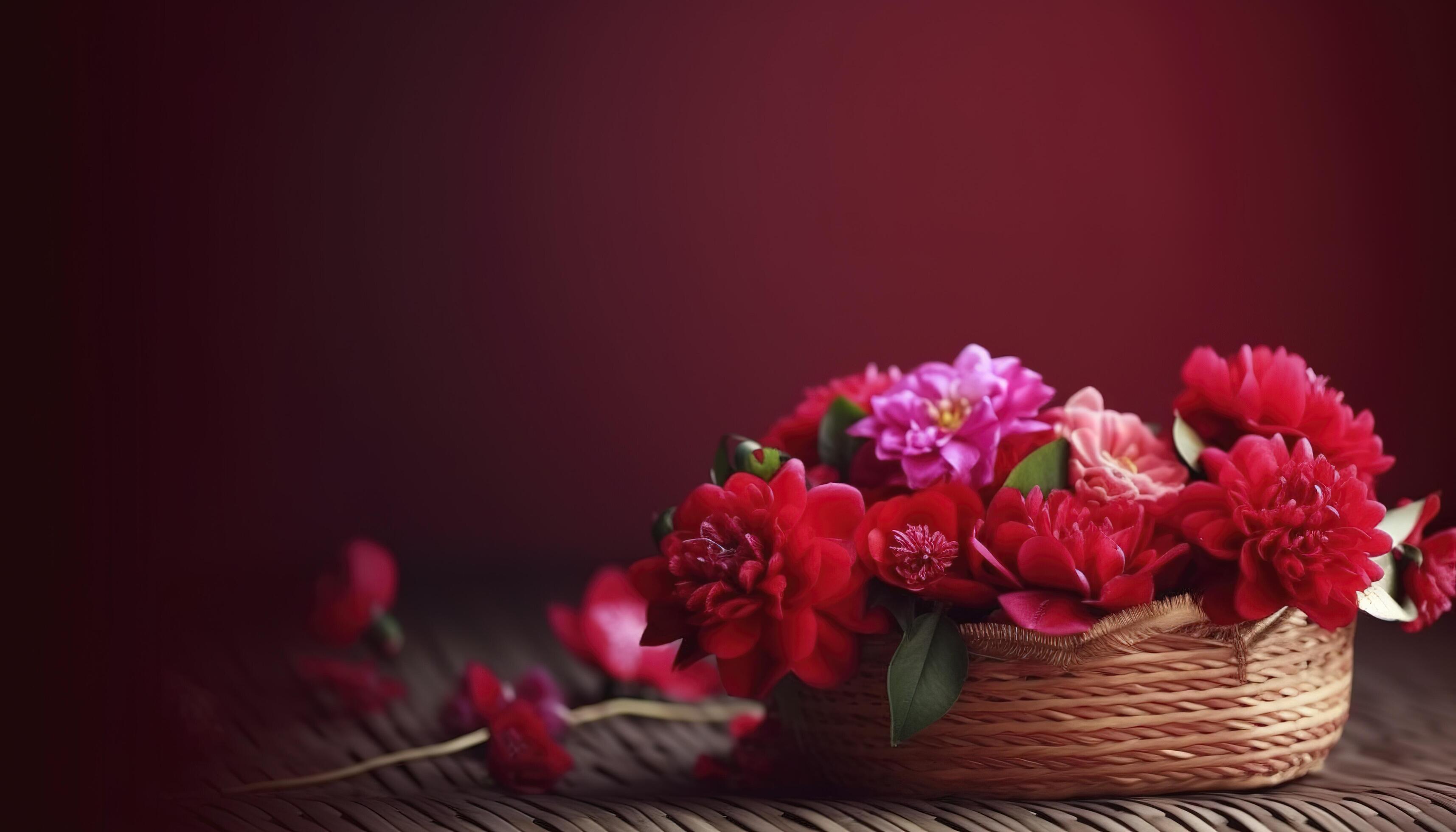 red flower in the basket for love celebration , Stock Free