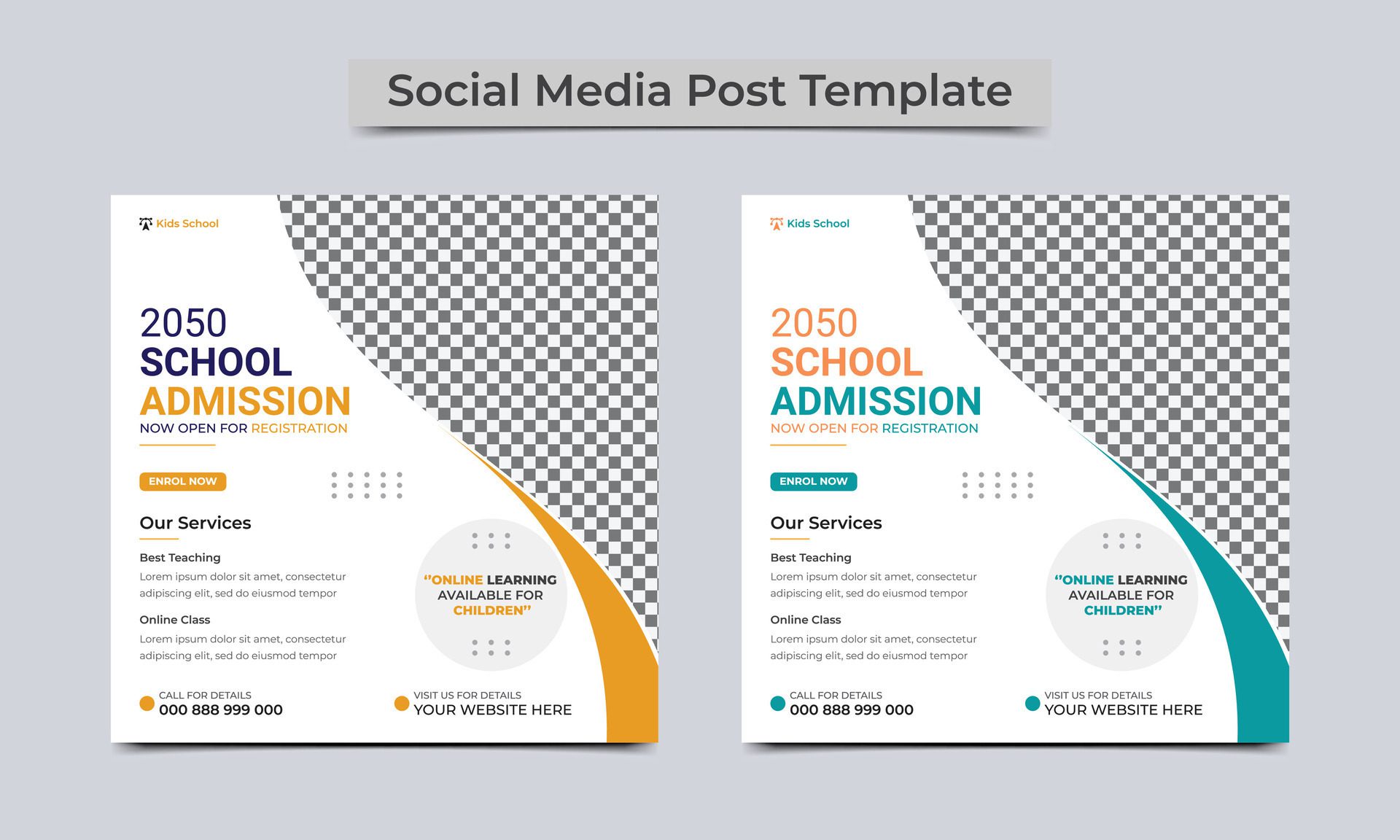 School Admission social media post or Back to school education admission social media post and web banner template design. vector illustration. Free Vector