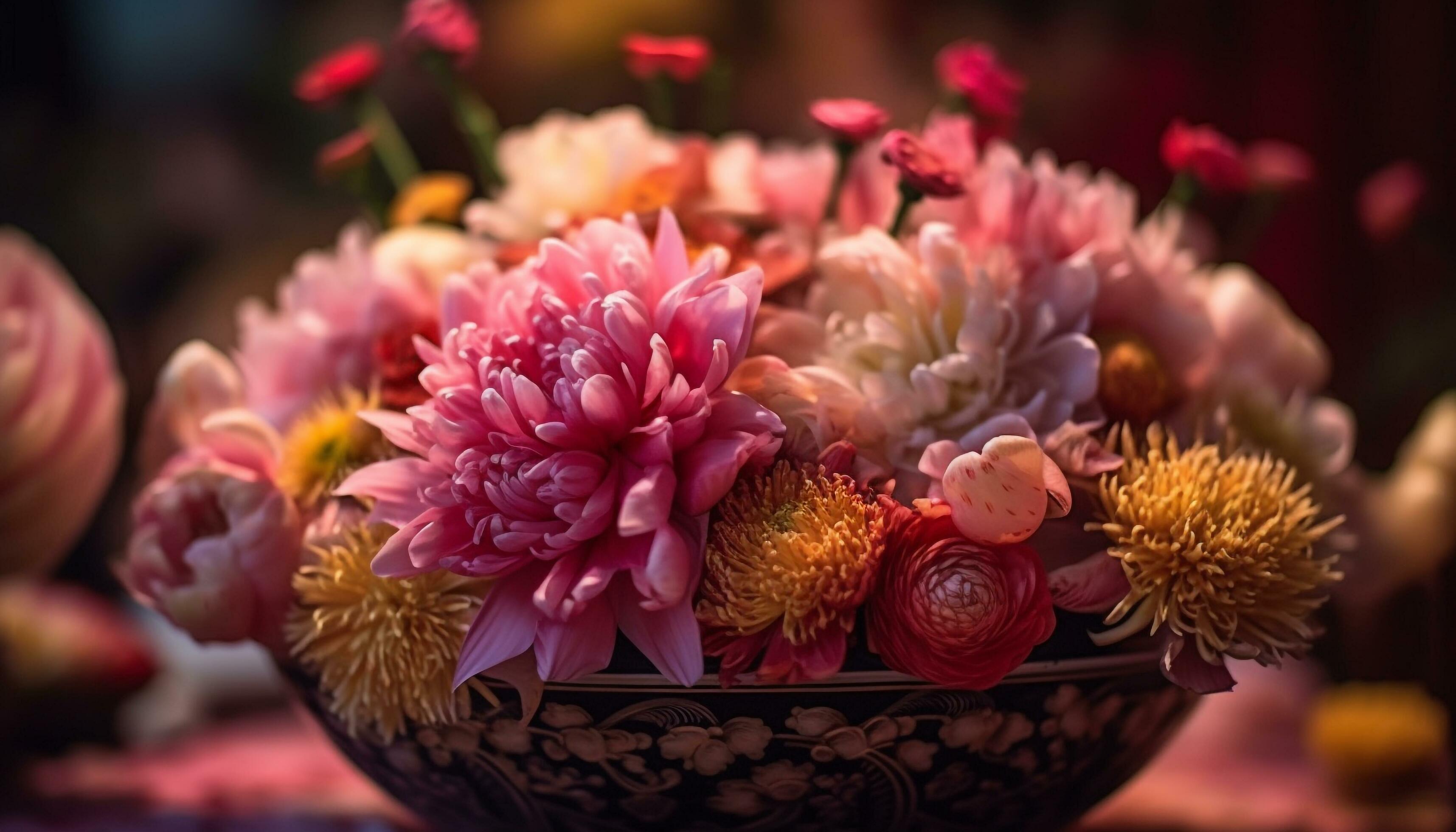 A colorful bouquet of fresh flowers in an ornate vase generated by AI Stock Free