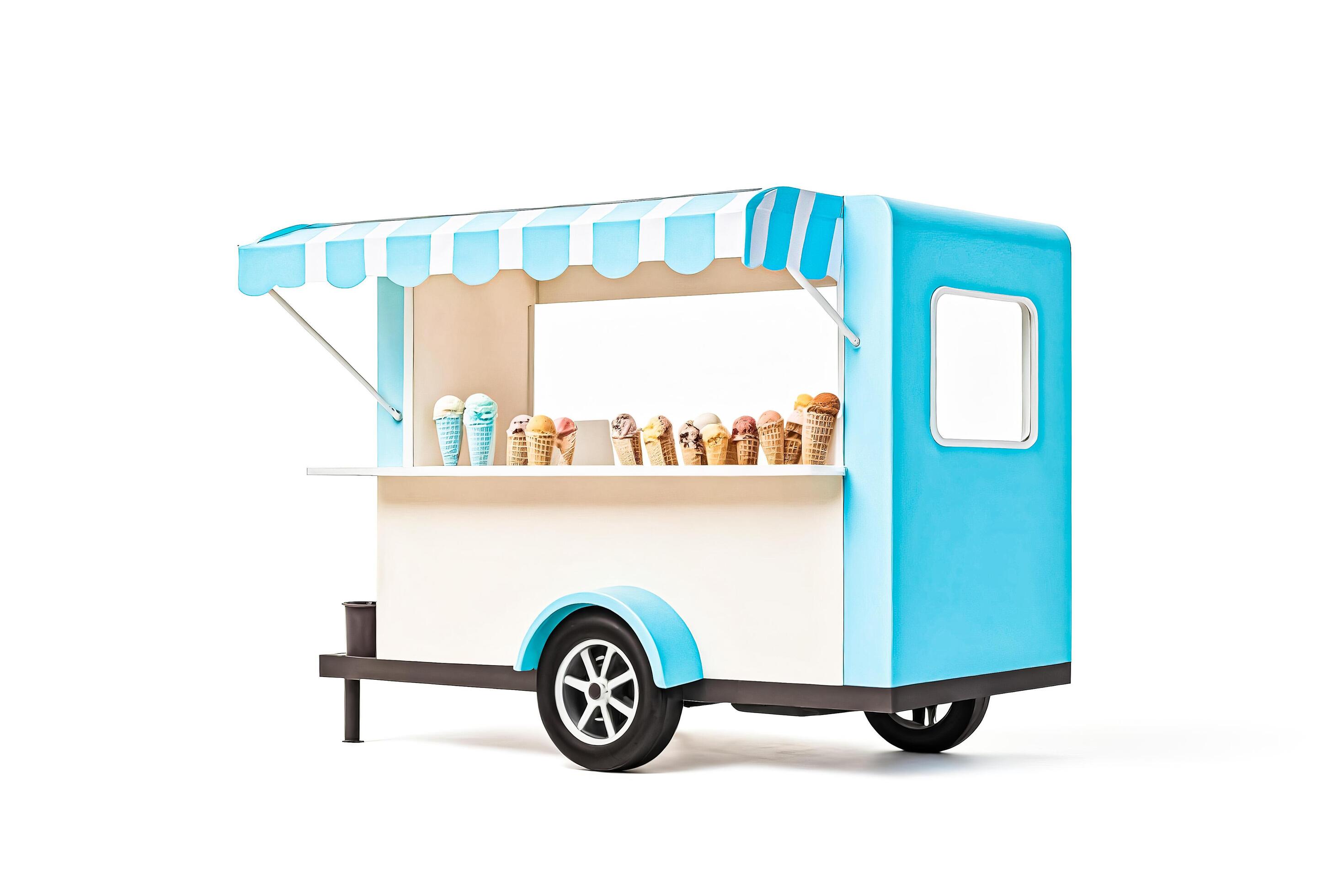 Blue Ice Cream Cart Isolated on White Background Stock Free