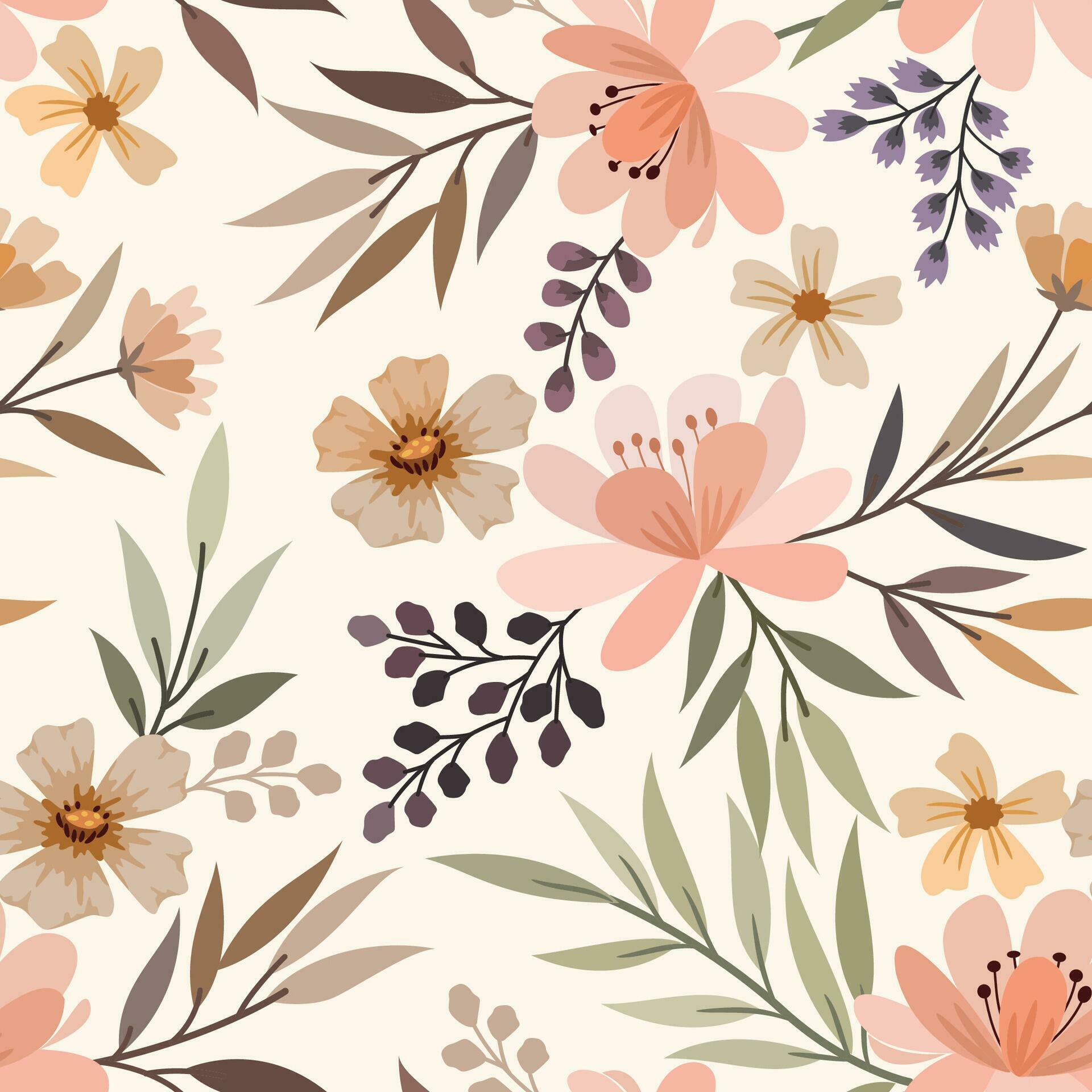 Beautiful flowers design in vintage color seamless pattern. Stock Free