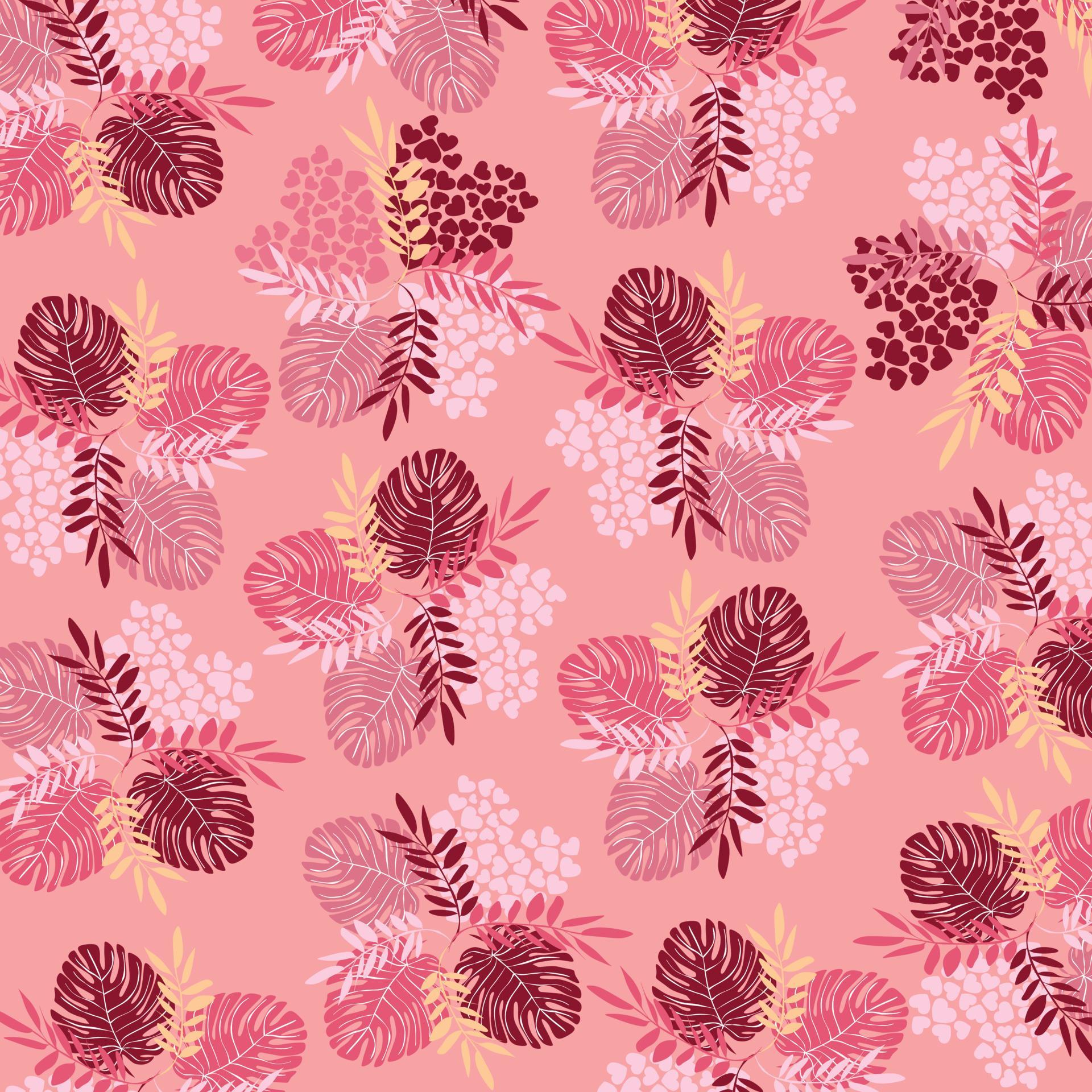 Seamless pattern with pink flowers and leaves on a pink background Stock Free