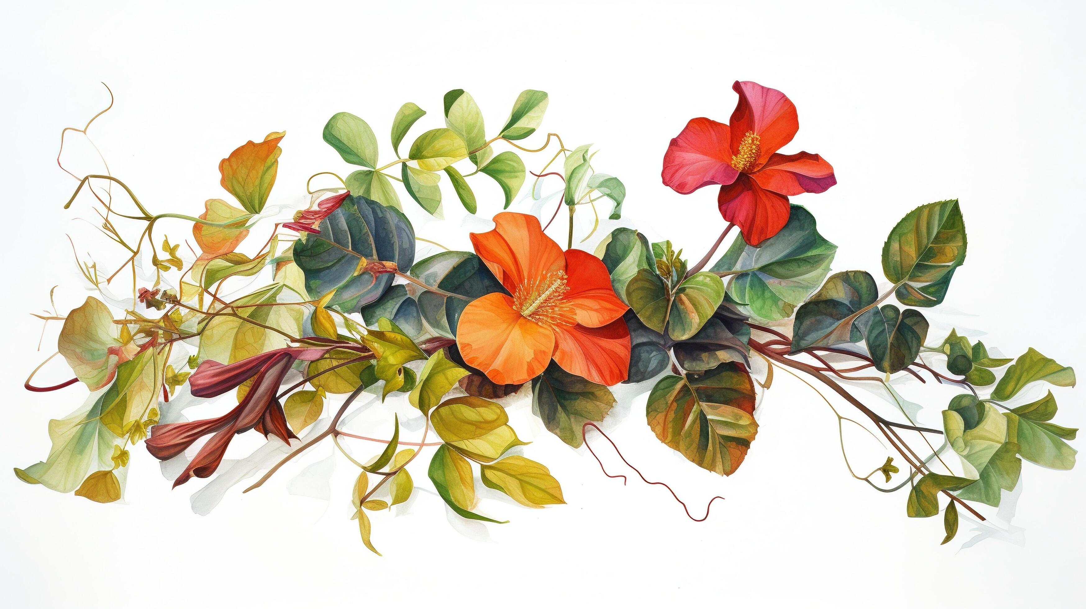 painting of flowers and leaves Stock Free