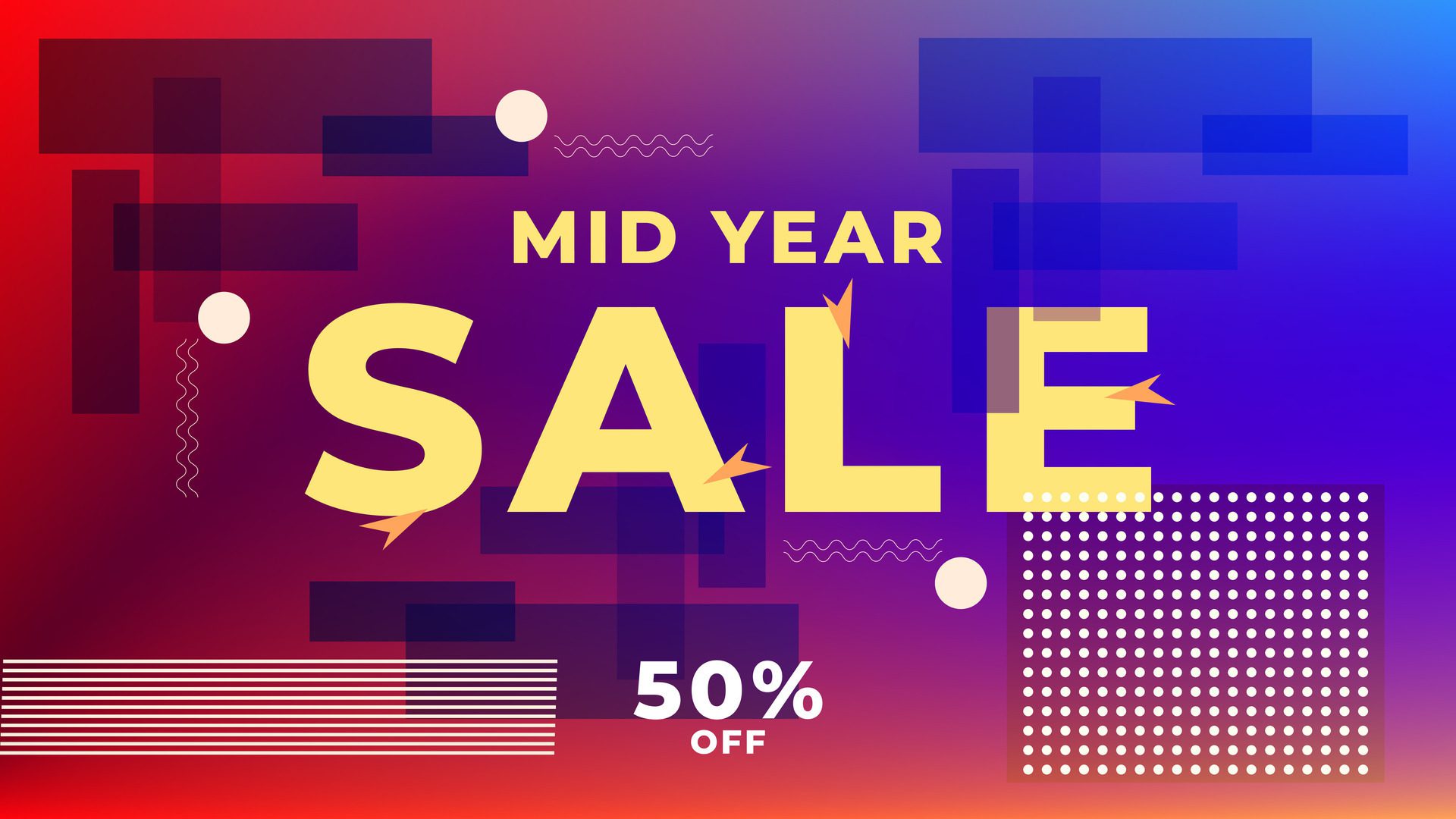 MID YEAR SALE OFFERS AND PROMOTION TEMPLATE BANNER DESIGN.COLORFUL GRADIENT COLOR BACKGROUND VECTOR. GOOD FOR SOCIAL MEDIA POST, COVER , POSTER Free Vector