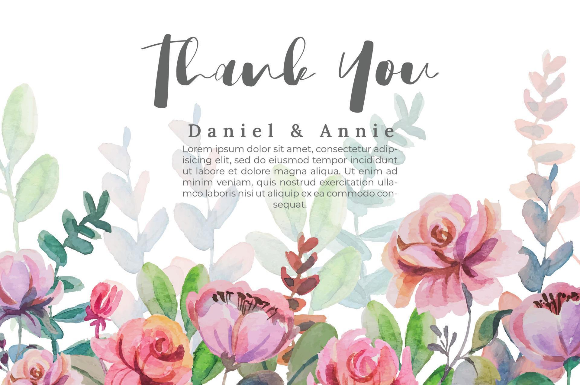 thanks card template watercolor flower Stock Free