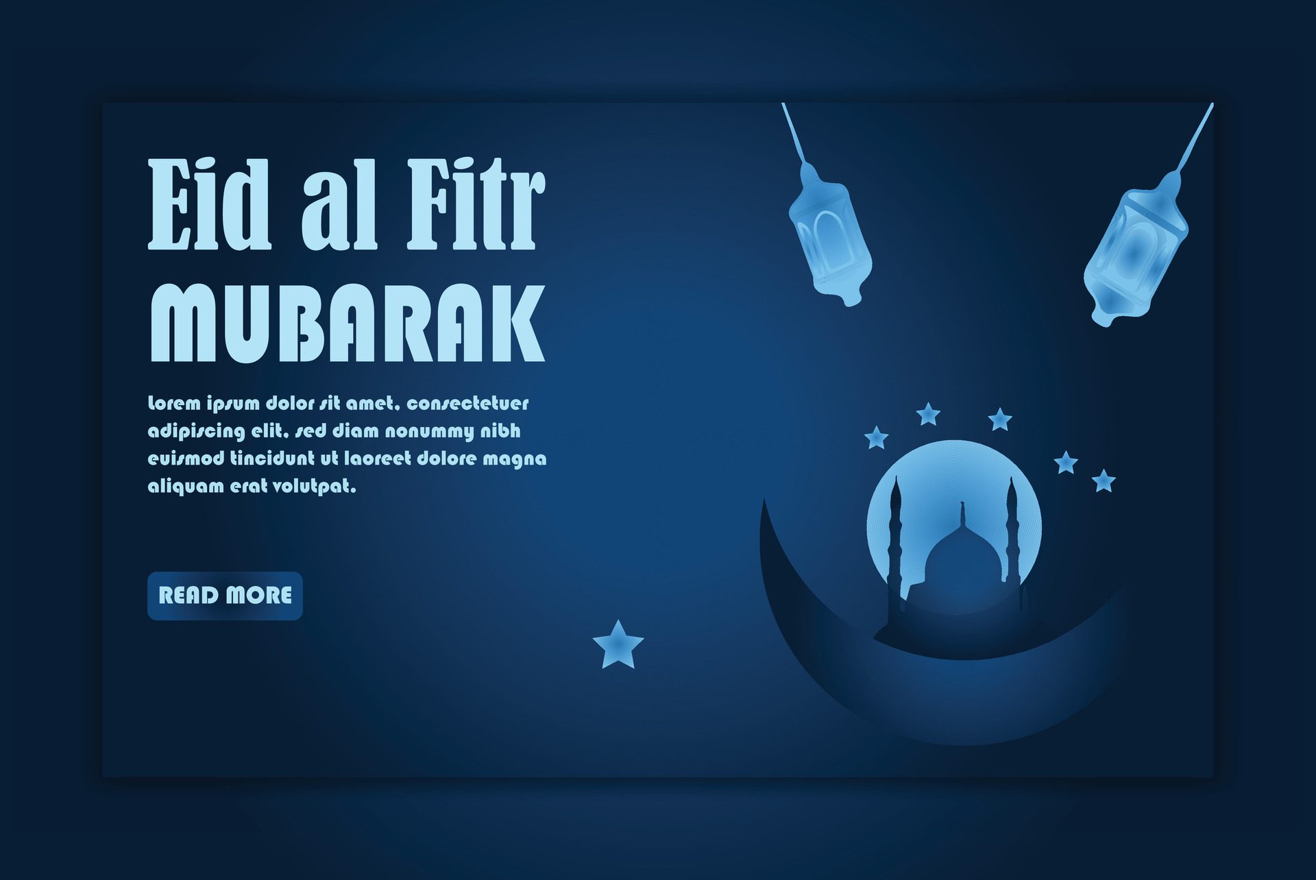 Eid al-Fitr horizontal banner template with Mosque Free Vector