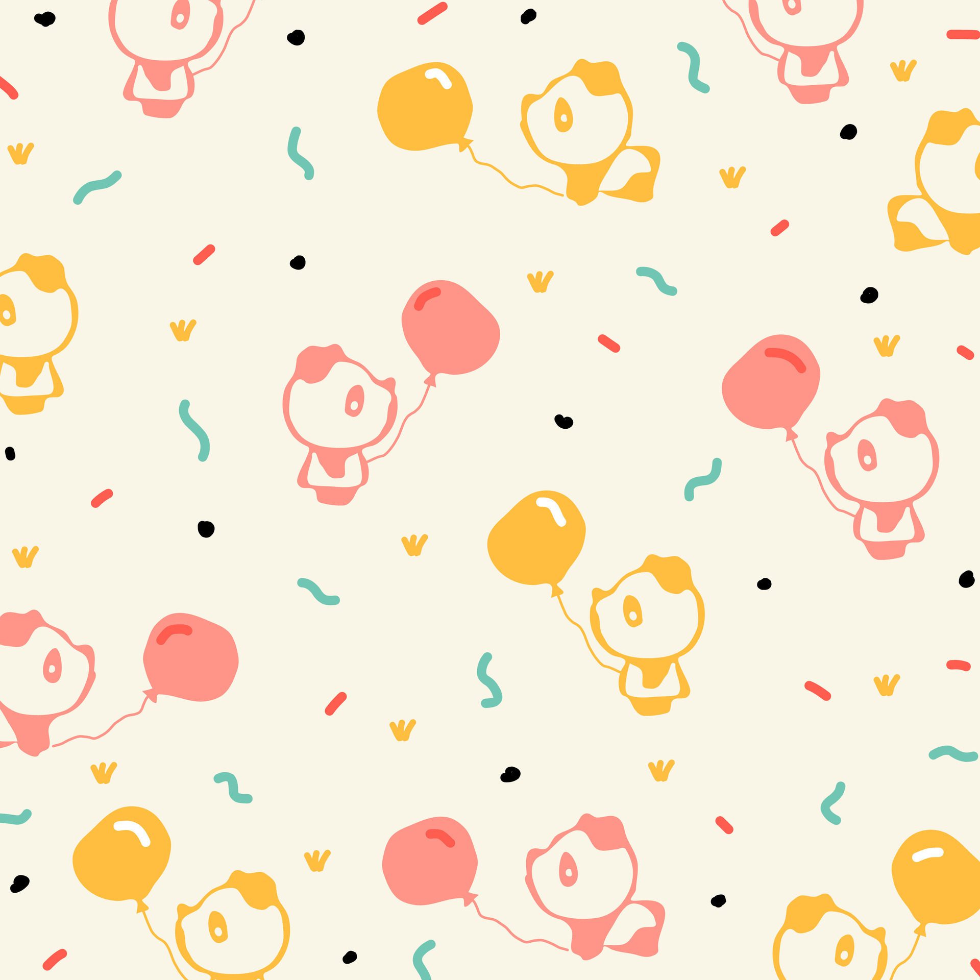 
									Cute Baby Panda Bears with Balloons Birthday Pattern Free Vector