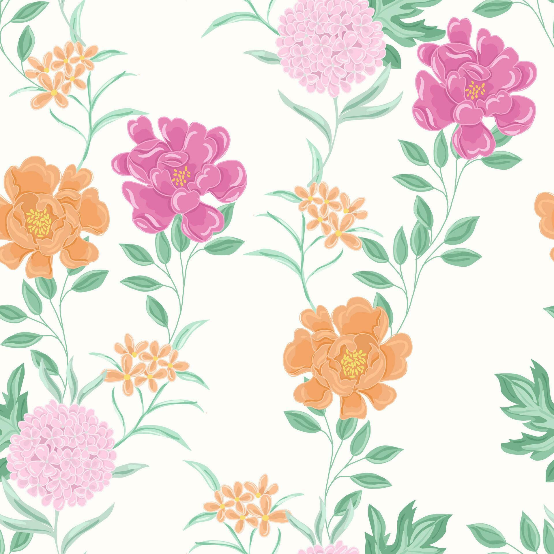 Hand Drawn Pastel Rose and Hydrangea Flower Seamless Pattern Stock Free