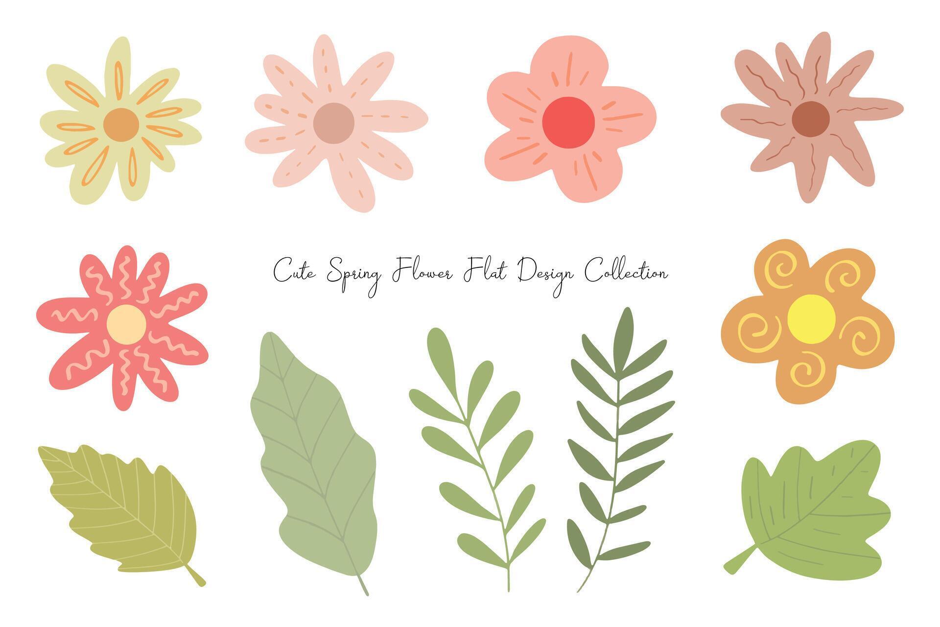 Cute Spring Flower Hand Drawn Collection Stock Free