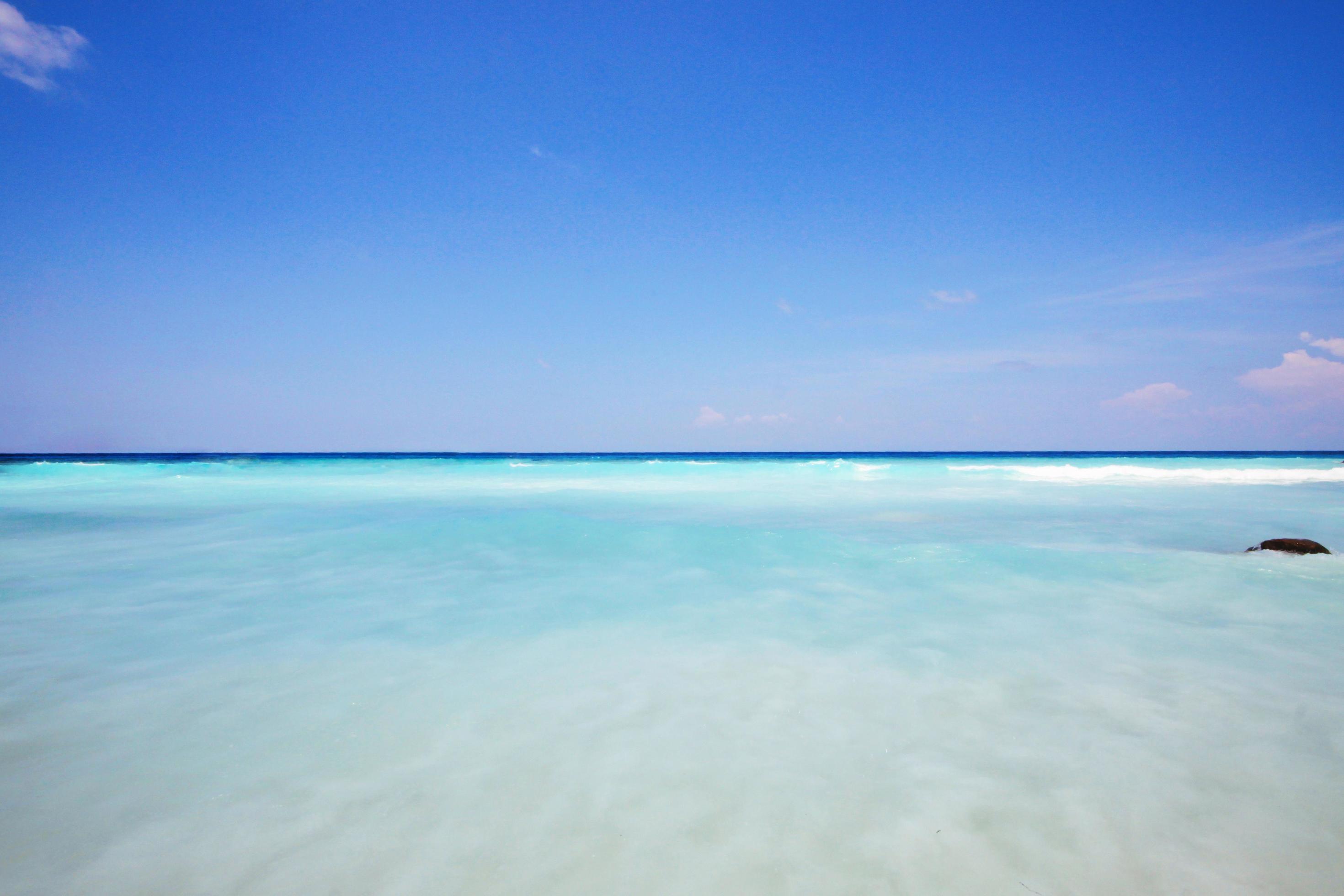 Beautiful summer of Horizon in heaven tropical seascape and paradise of turquoise water in calm ocean. Stock Free