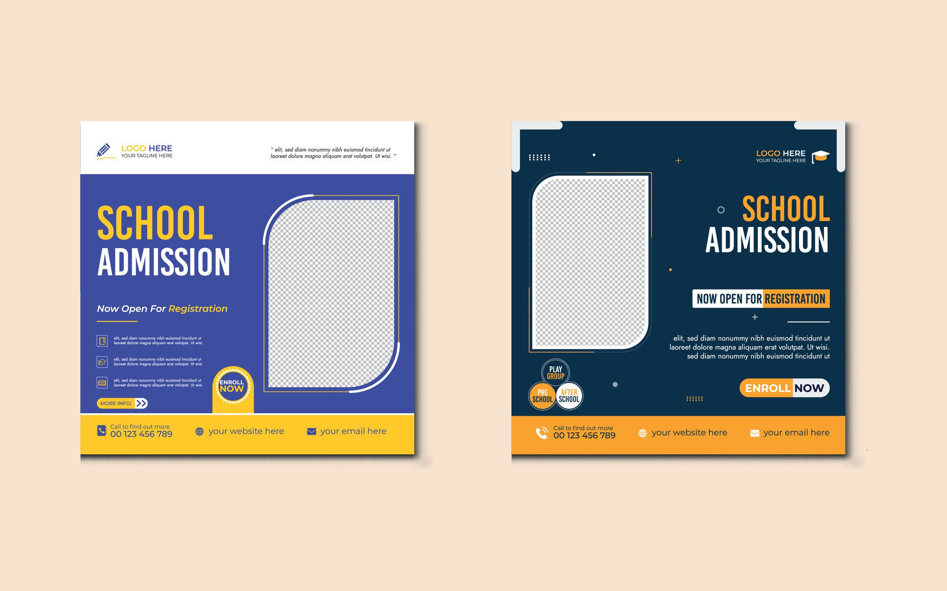 School Admission Social media Post and Kids banner Design for back to school Free Vector