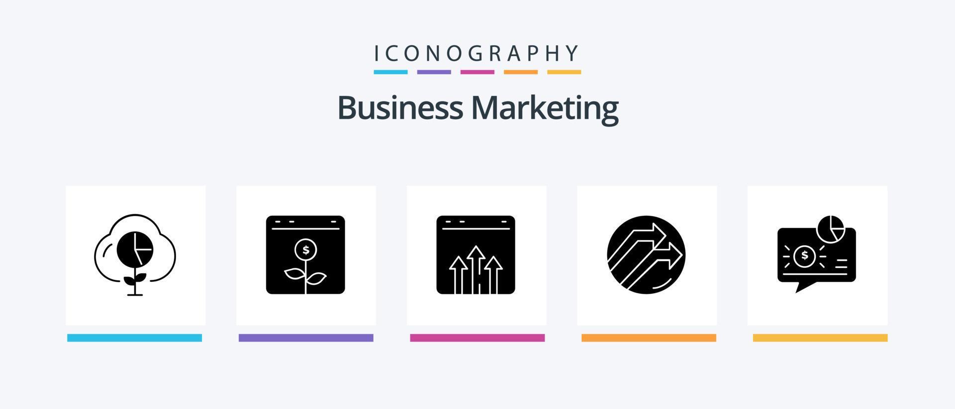 Business Marketing Glyph 5 Icon Pack Including data. arrow. financial. report. graph. Creative Icons Design Stock Free