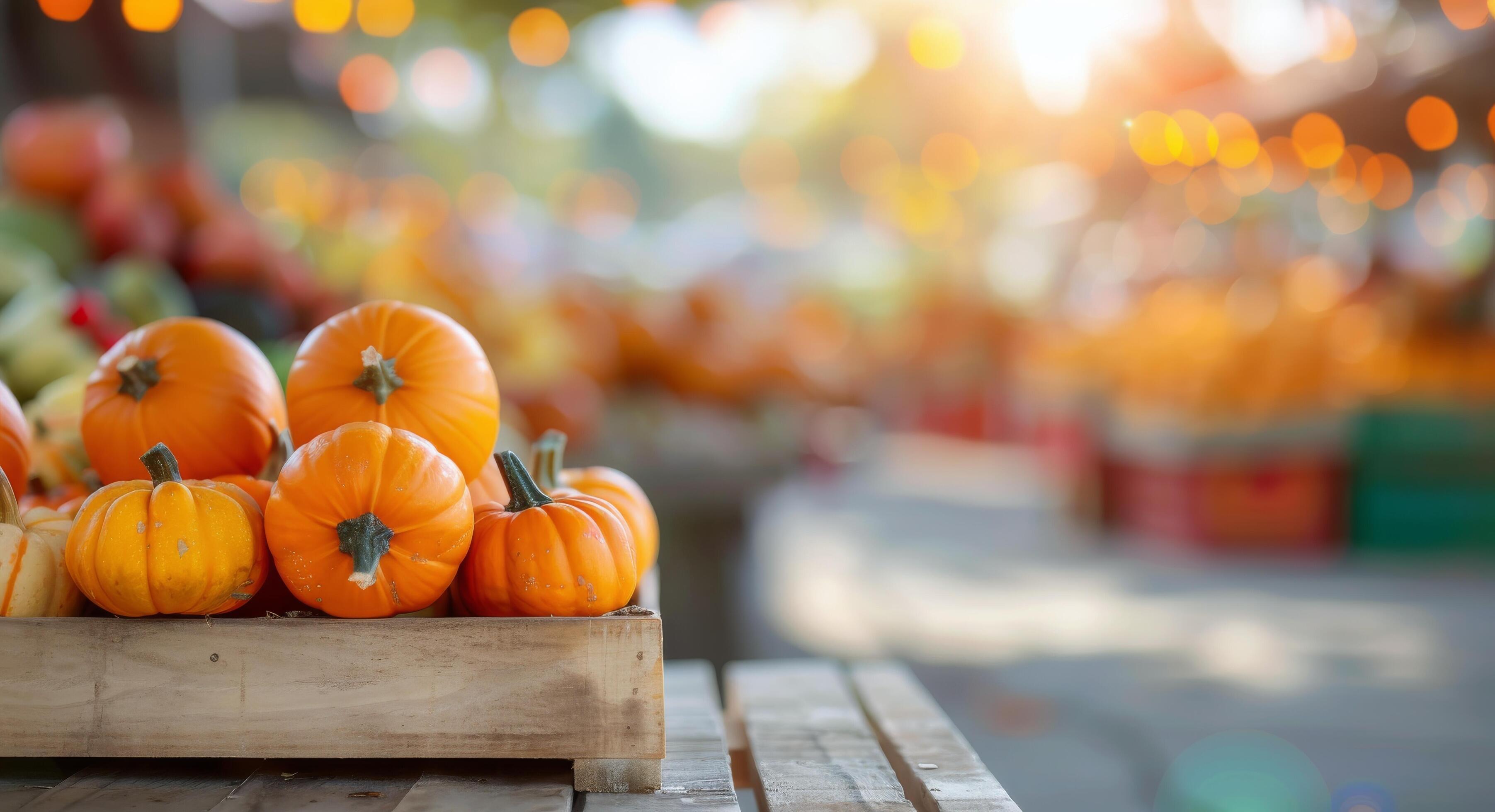 Colorful Pumpkins Displayed at a Market With Ambient Bokeh Lights in the Background Stock Free