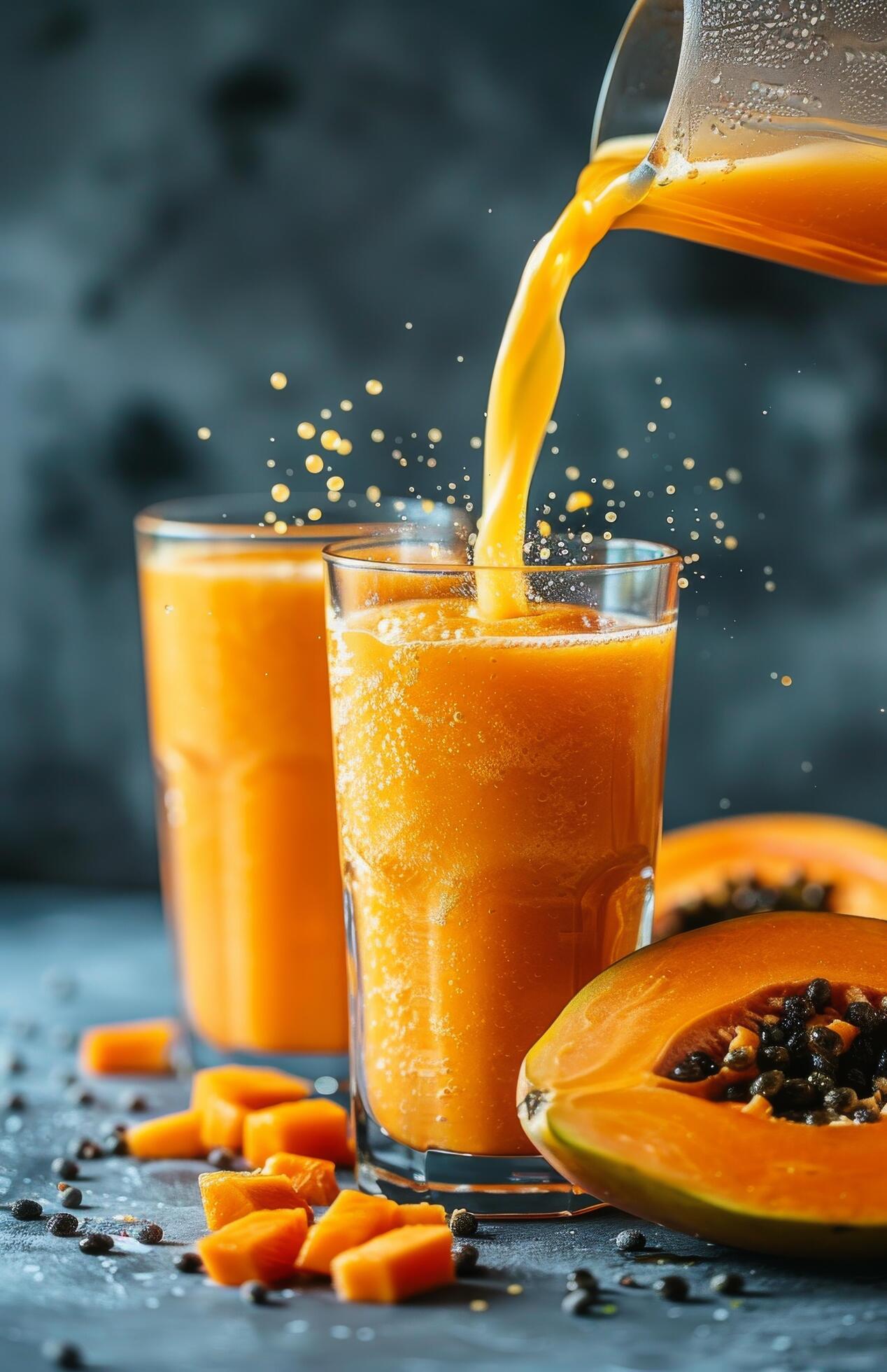 Fresh Papaya Smoothie Being Poured Into Glass on Tabletop Stock Free