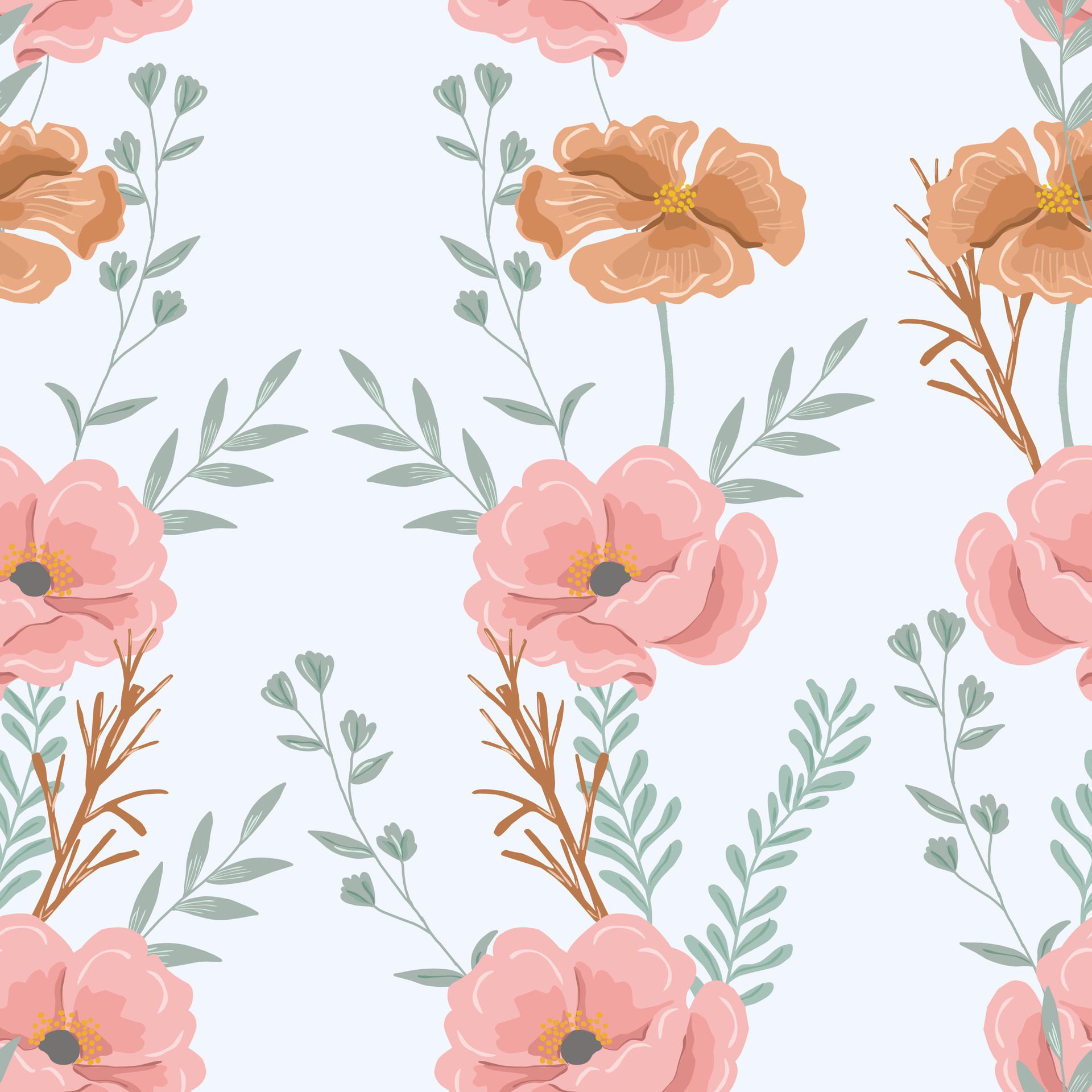 Anemone and Wild Flower Seamless Pattern Free Vector