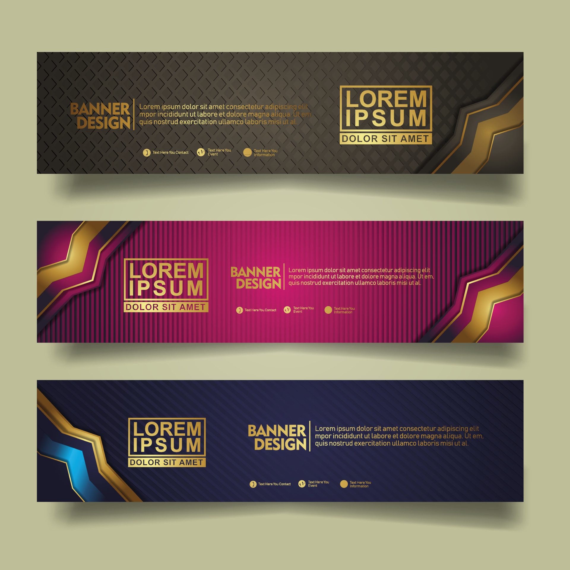 Set banner template design with luxury and elegant lines shape ornament effect on texture pattern background Free Vector