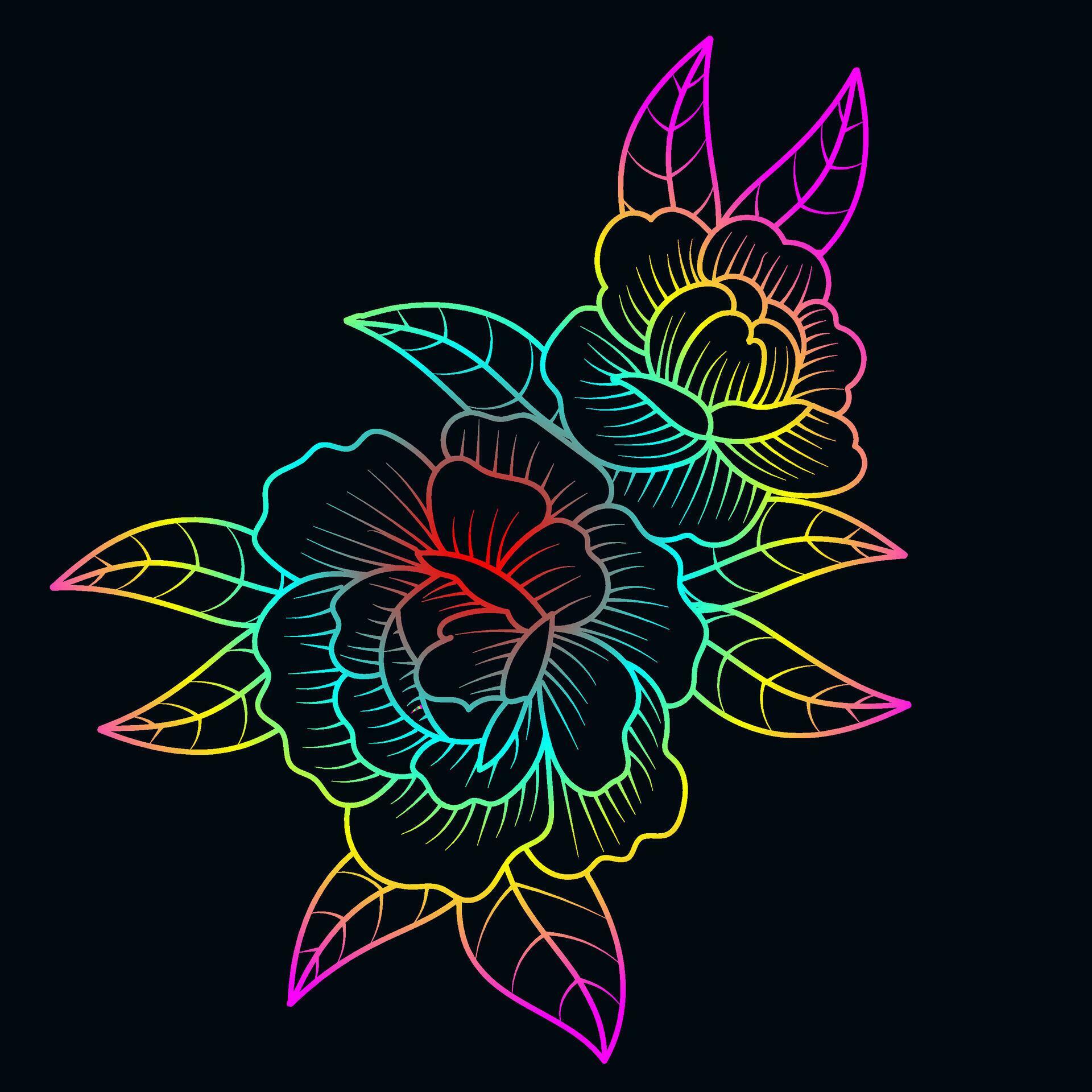 Rainbow color line art floral vector illustration, colorful vintage decorative vector template, rainbow color flower ornaments. Stock Free and Free SVG