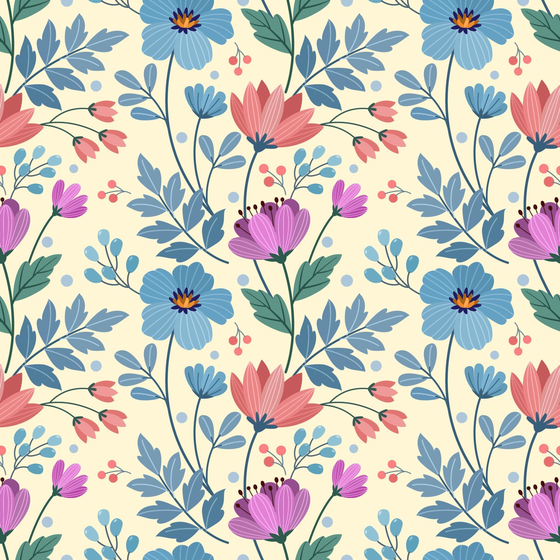 Colorful hand draw flowers seamless pattern. Stock Free