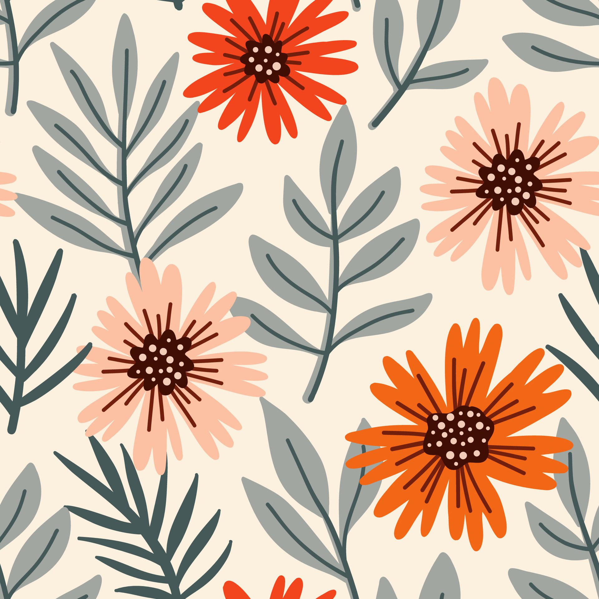 Sunflower seamless pattern, abstract daisy pattern and leaves Free Vector