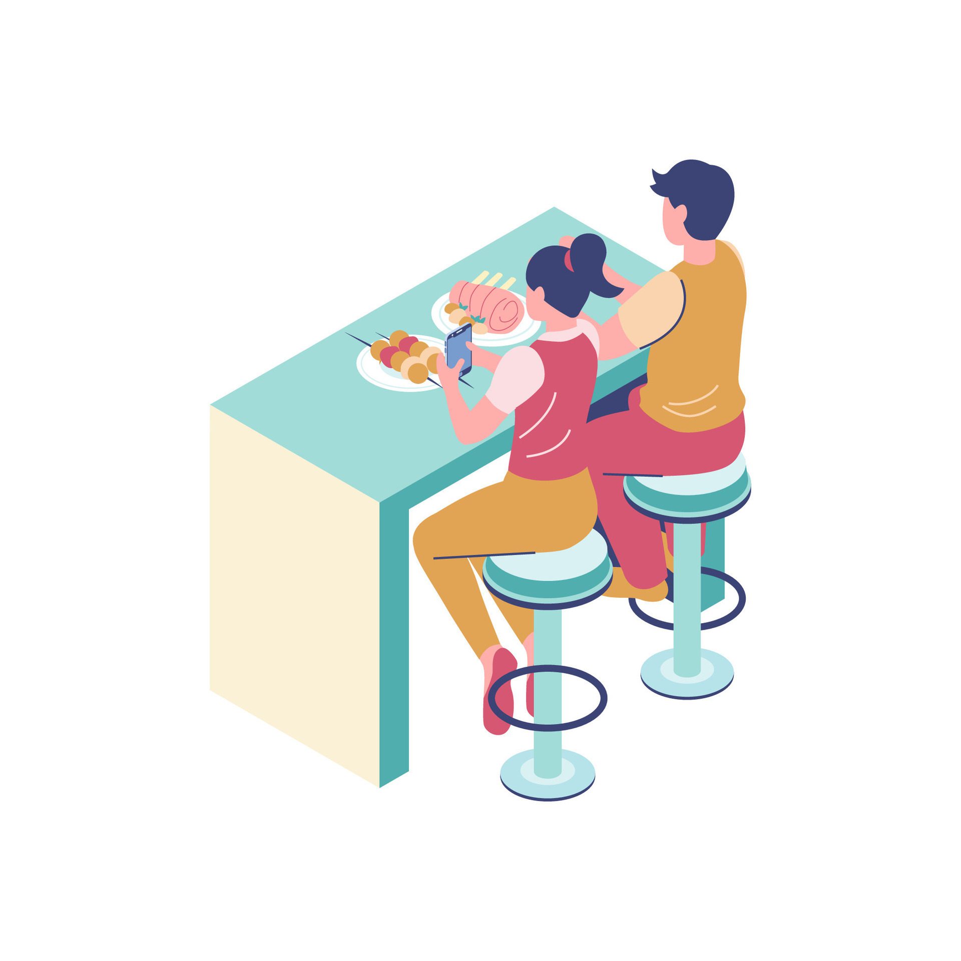 couple dinner 3D isometric vector concept for banner Free Vector