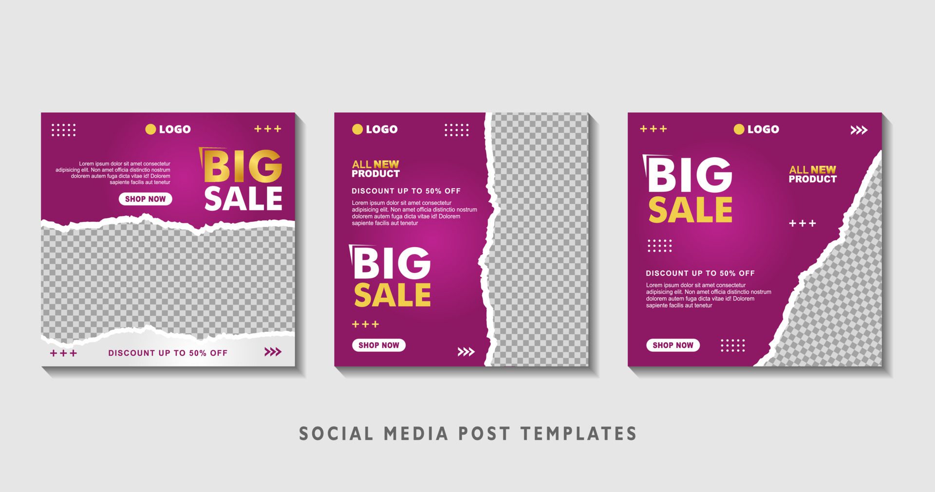 Set of editable square banner templates with photo collage. Suitable for Social Media Post and Online Advertising, Event, and etc. Vector Illustration. Free Vector