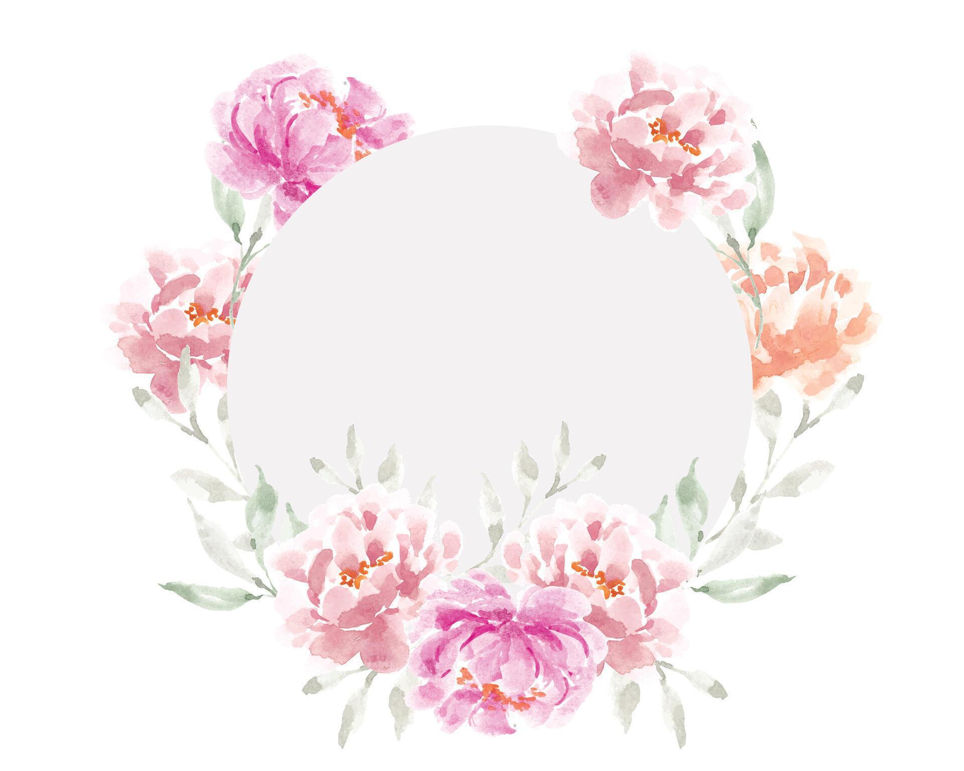 Pink and Yellow Peony Watercolor Flower Wreath Stock Free