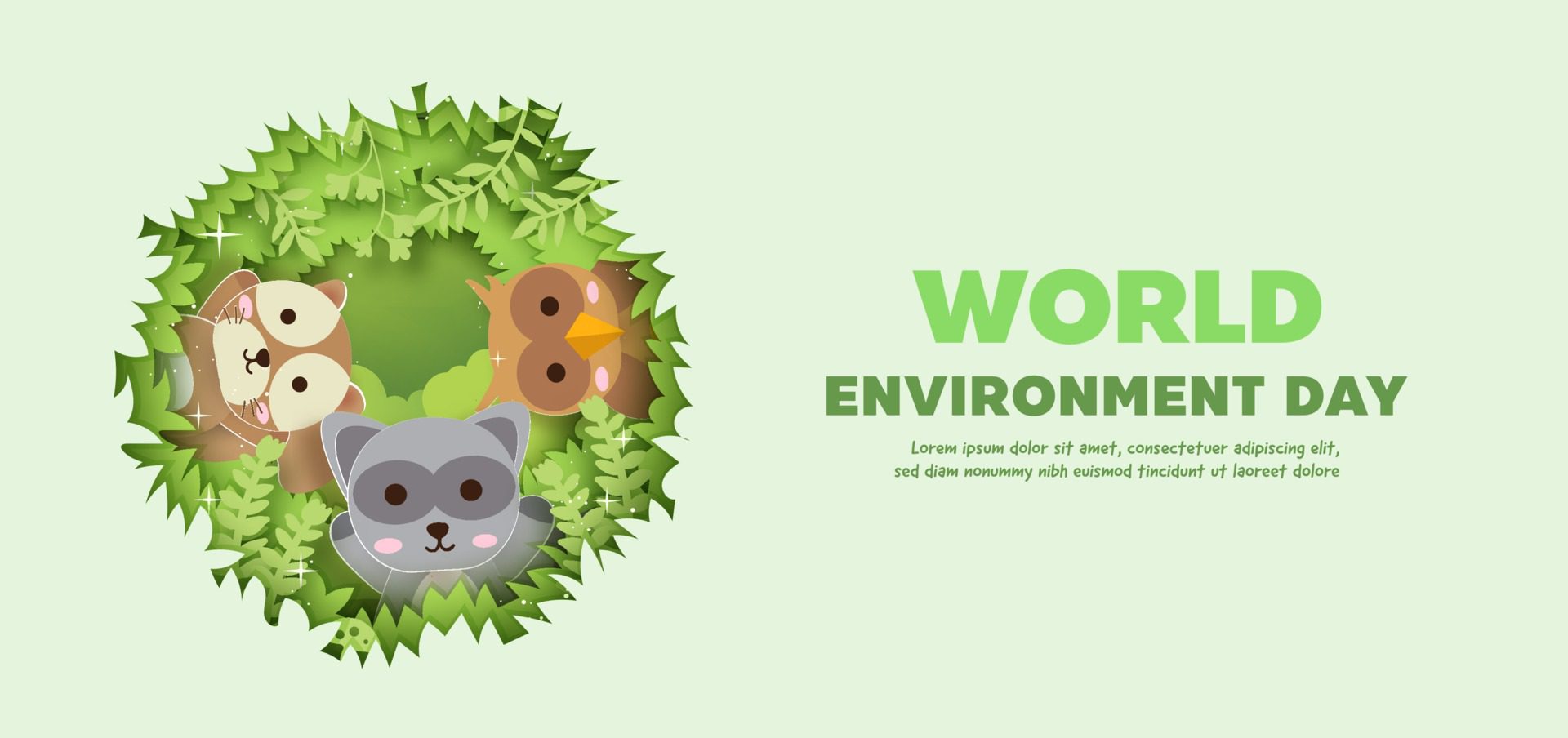 world environment day banner with cute animals in paper cut style. Free Vector