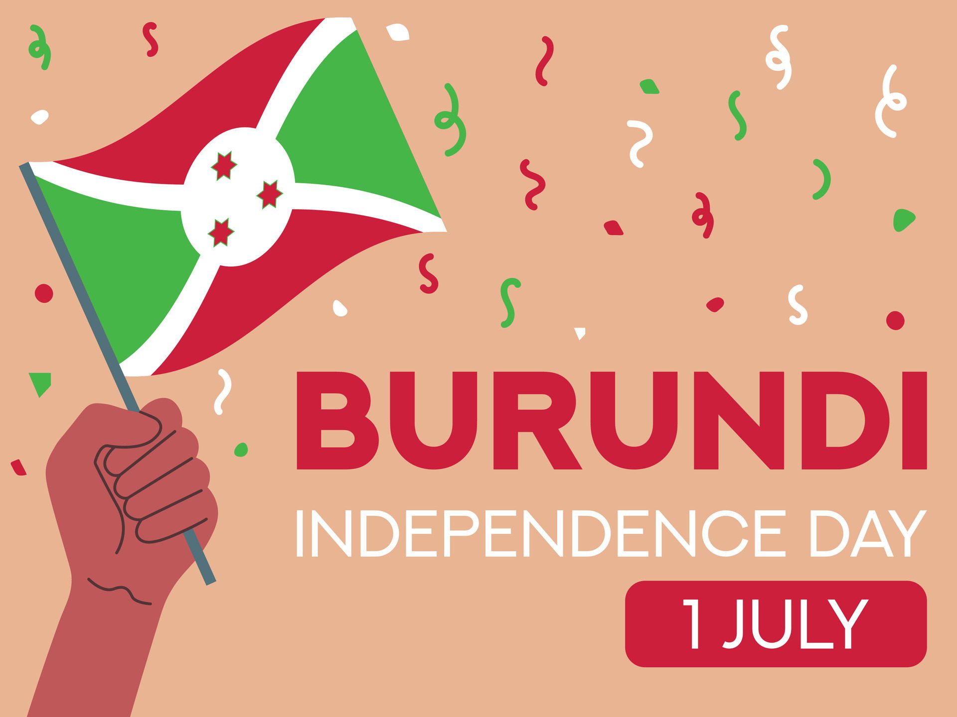 burundi independence day 1 July. burundi flag in hand. Greeting card, poster, banner template Free Vector