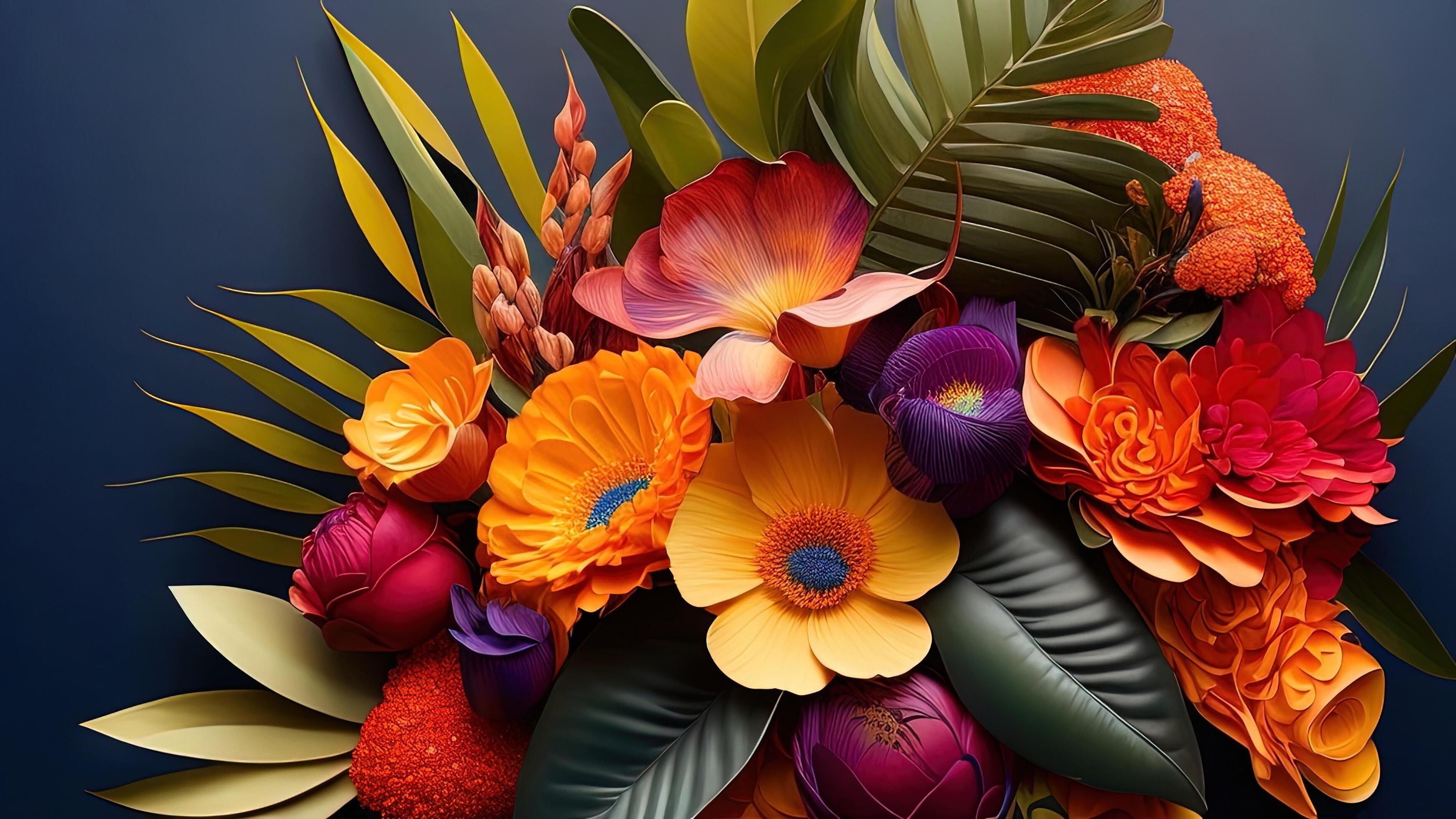 Bouquet of colorful flowers on a dark background. Stock Free