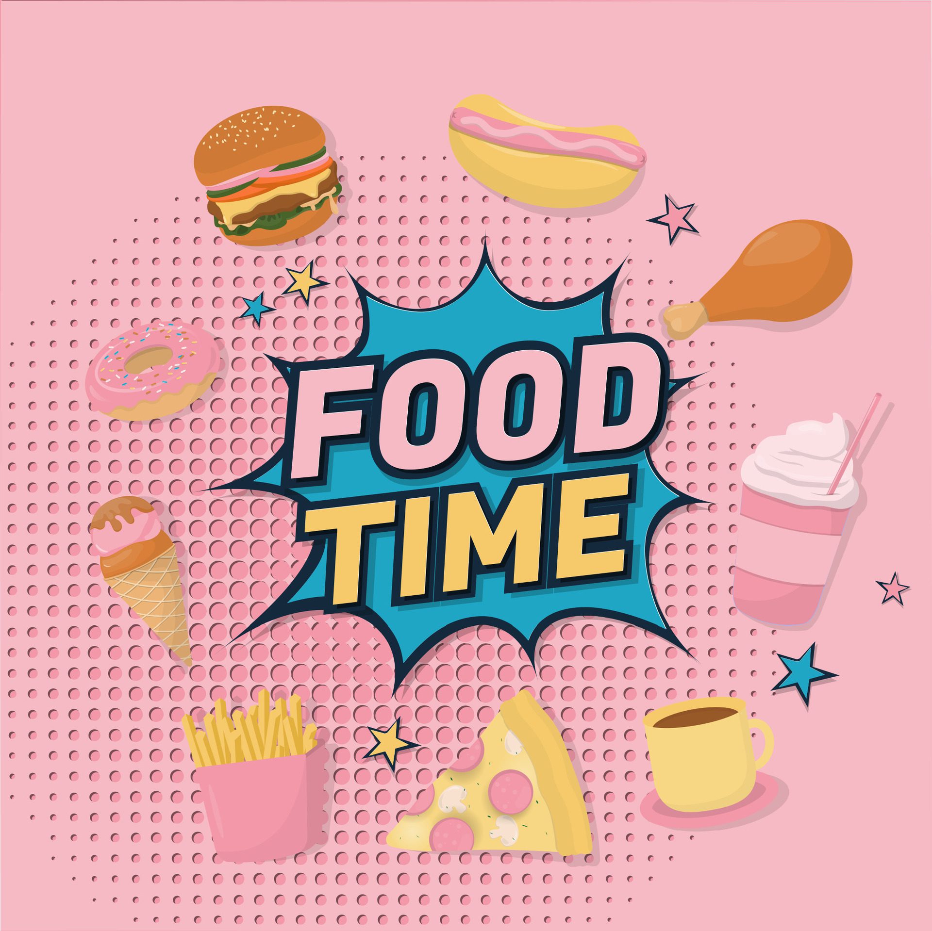 Food time banner with paper art and cartoon style Free Vector