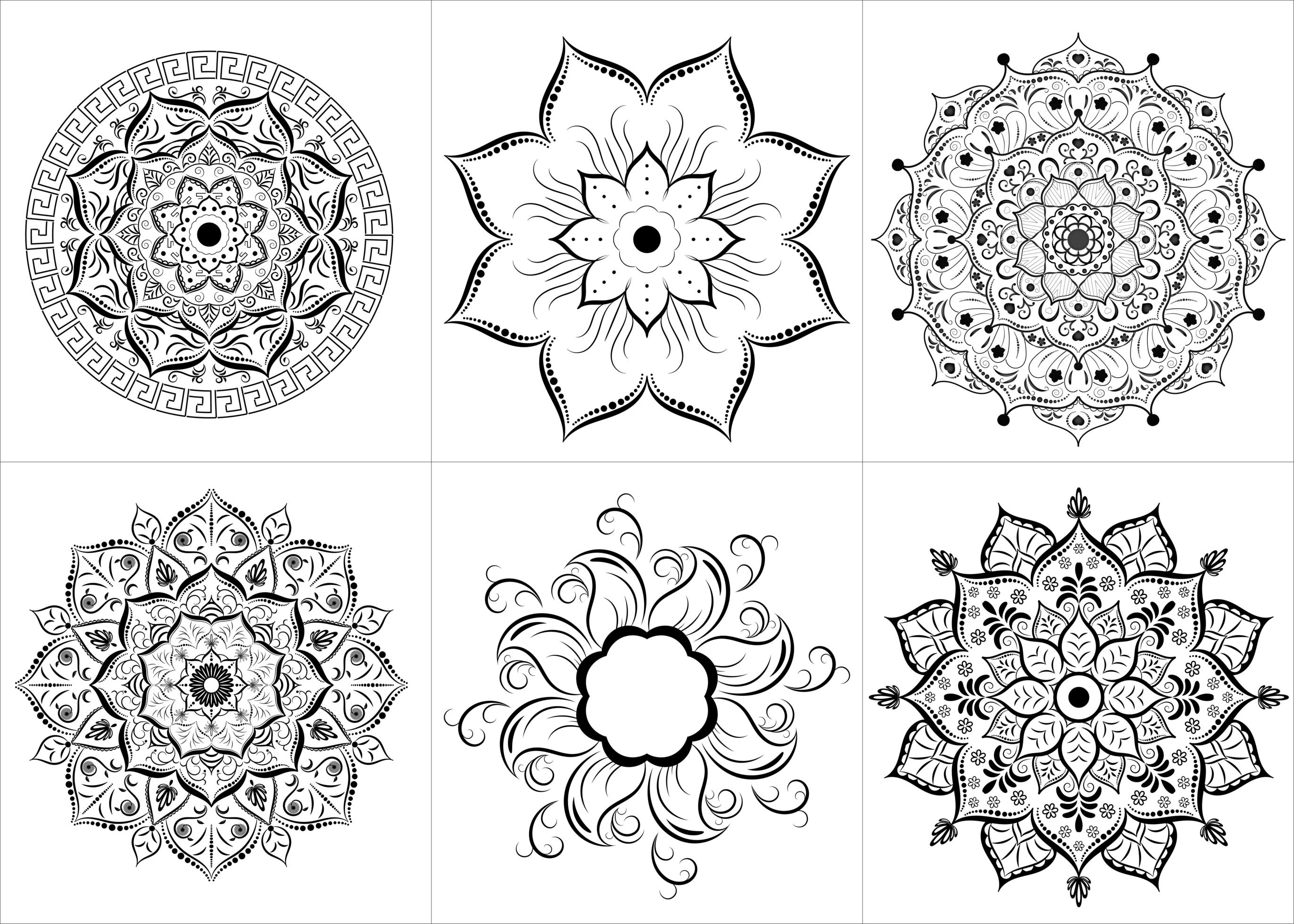 Black Outline Flower Mandala Set Stock Free