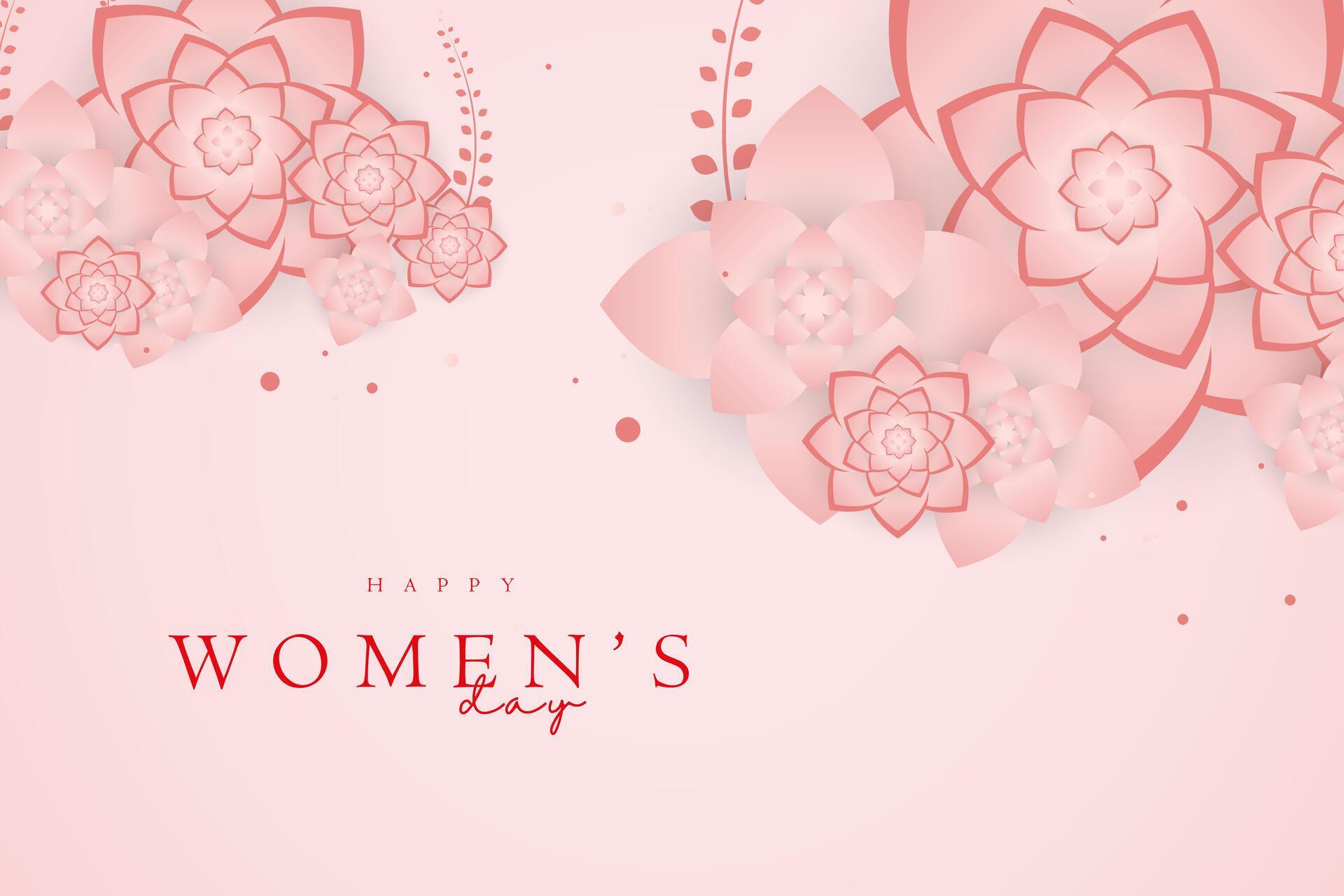 pink flower for International women’s day floral decorations on gradient pink background used in Greeting card on pastel pink color with text Stock Free