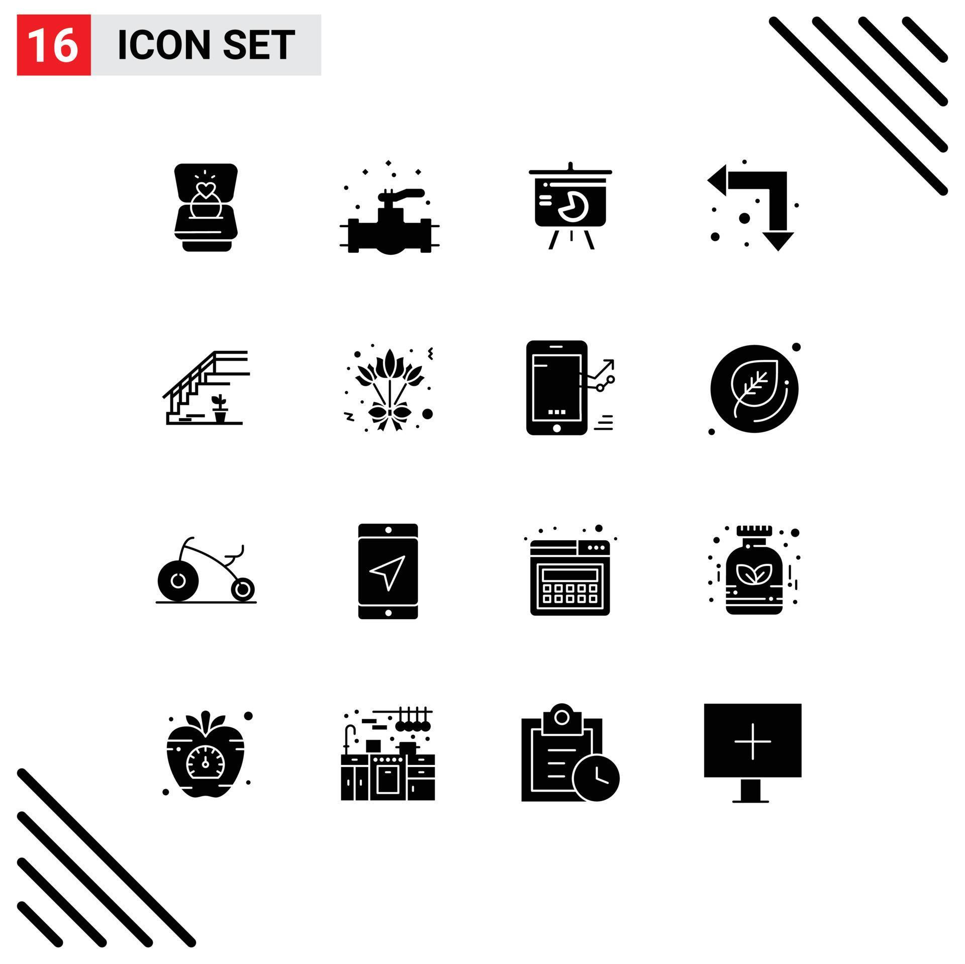 16 Thematic Vector Solid Glyphs and Editable Symbols of stairs up left chart arrows graph Editable Vector Design Elements Stock Free