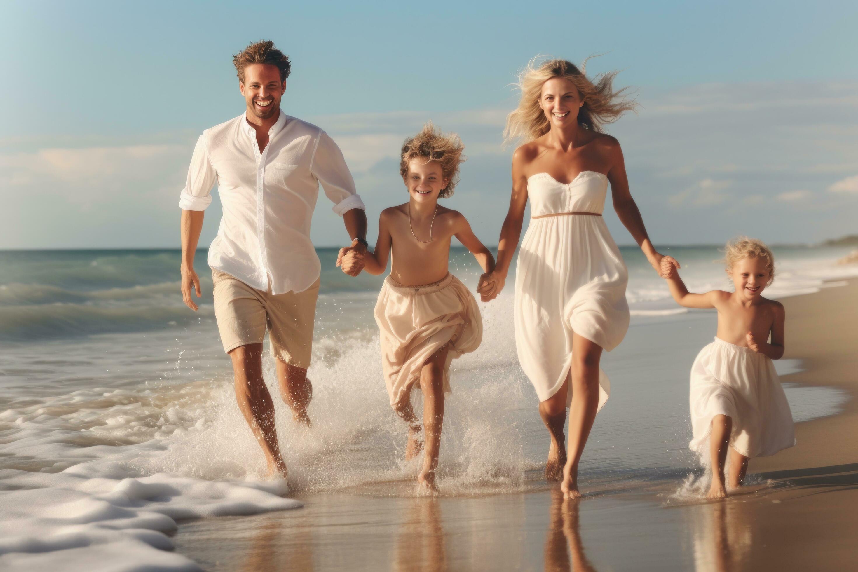 Happy family on the beach Stock Free