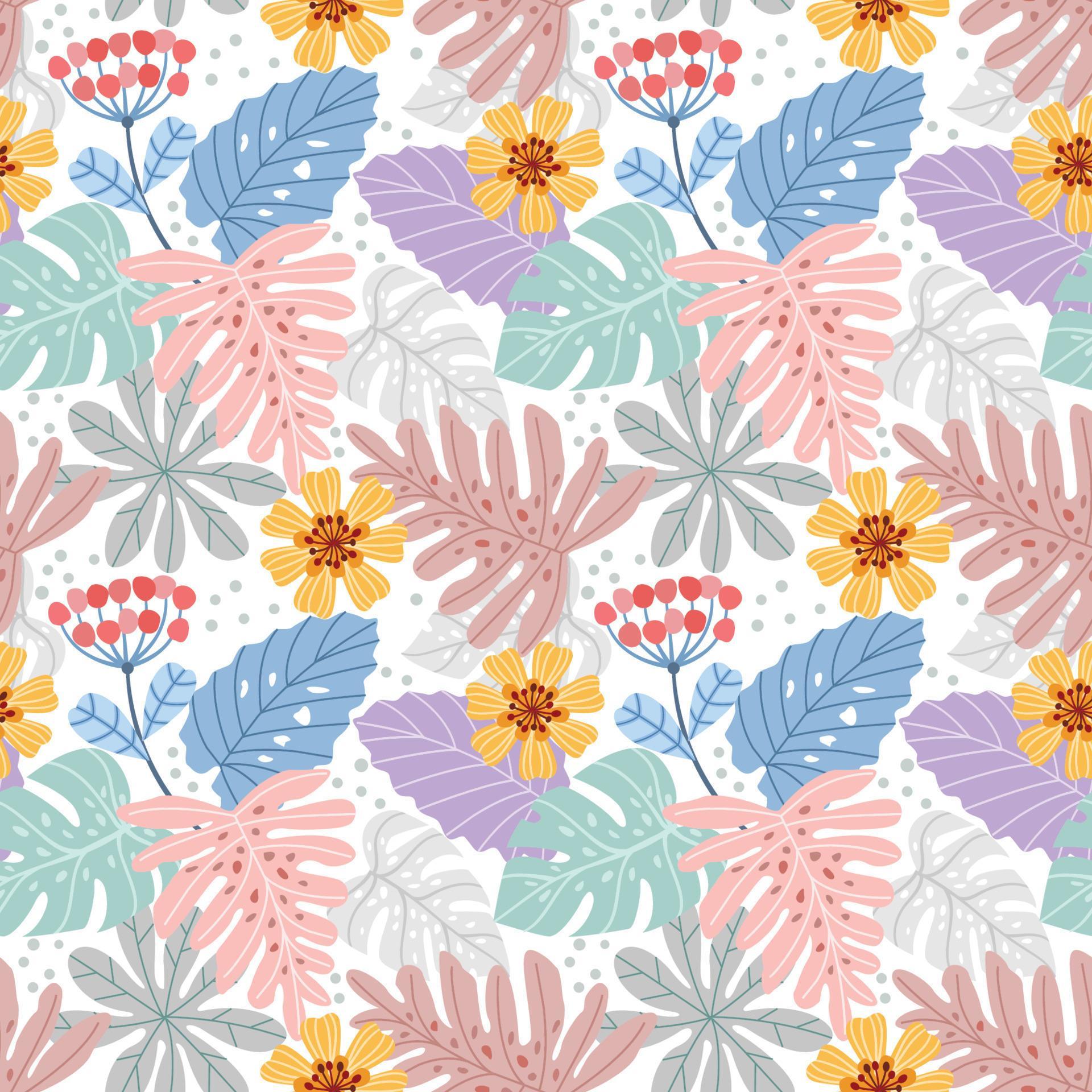 Beautiful leaf and flowers seamless pattern. Stock Free