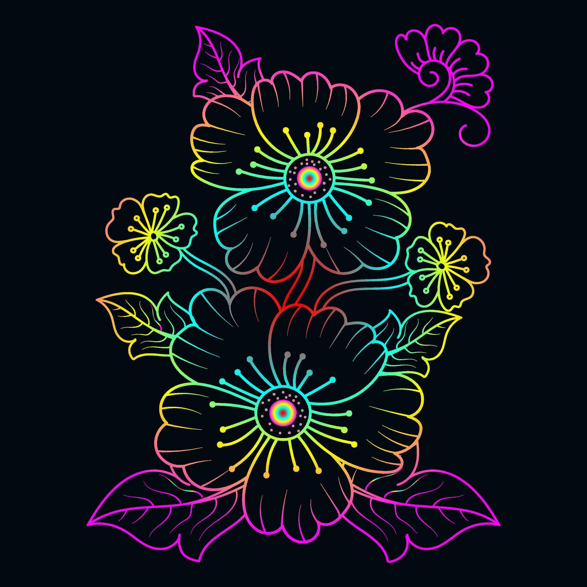 Rainbow color line art floral vector illustration, colorful vintage decorative vector template, rainbow color flower ornaments. Stock Free and Free SVG