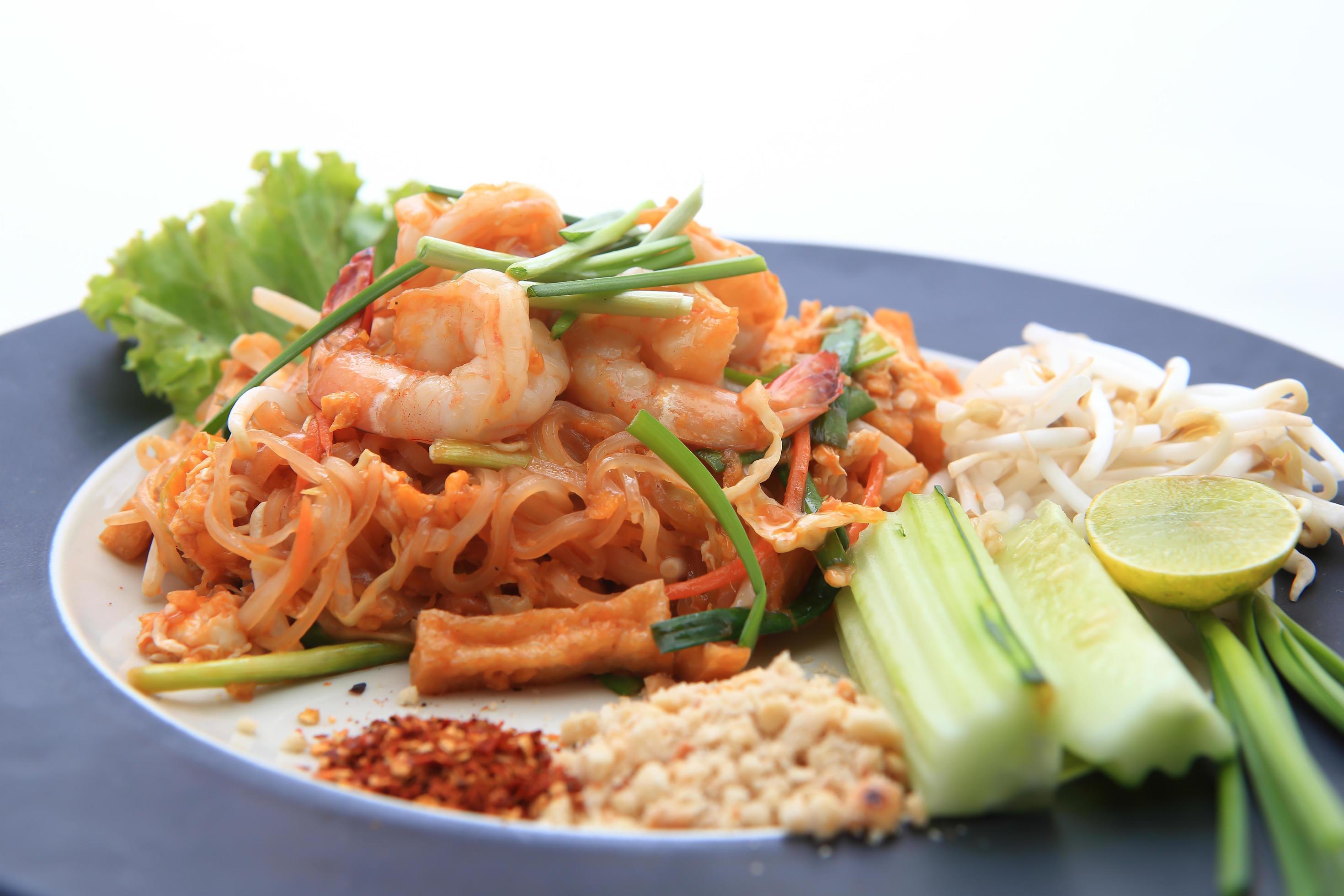 Thai food Pad thai , Stir fry noodles with shrimp Stock Free