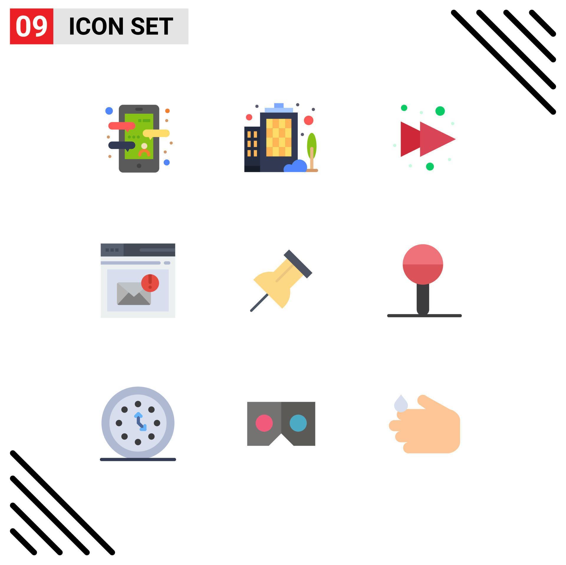 Flat Color Pack of 9 Universal Symbols of pin alert arrow page inbox Editable Vector Design Elements Stock Free