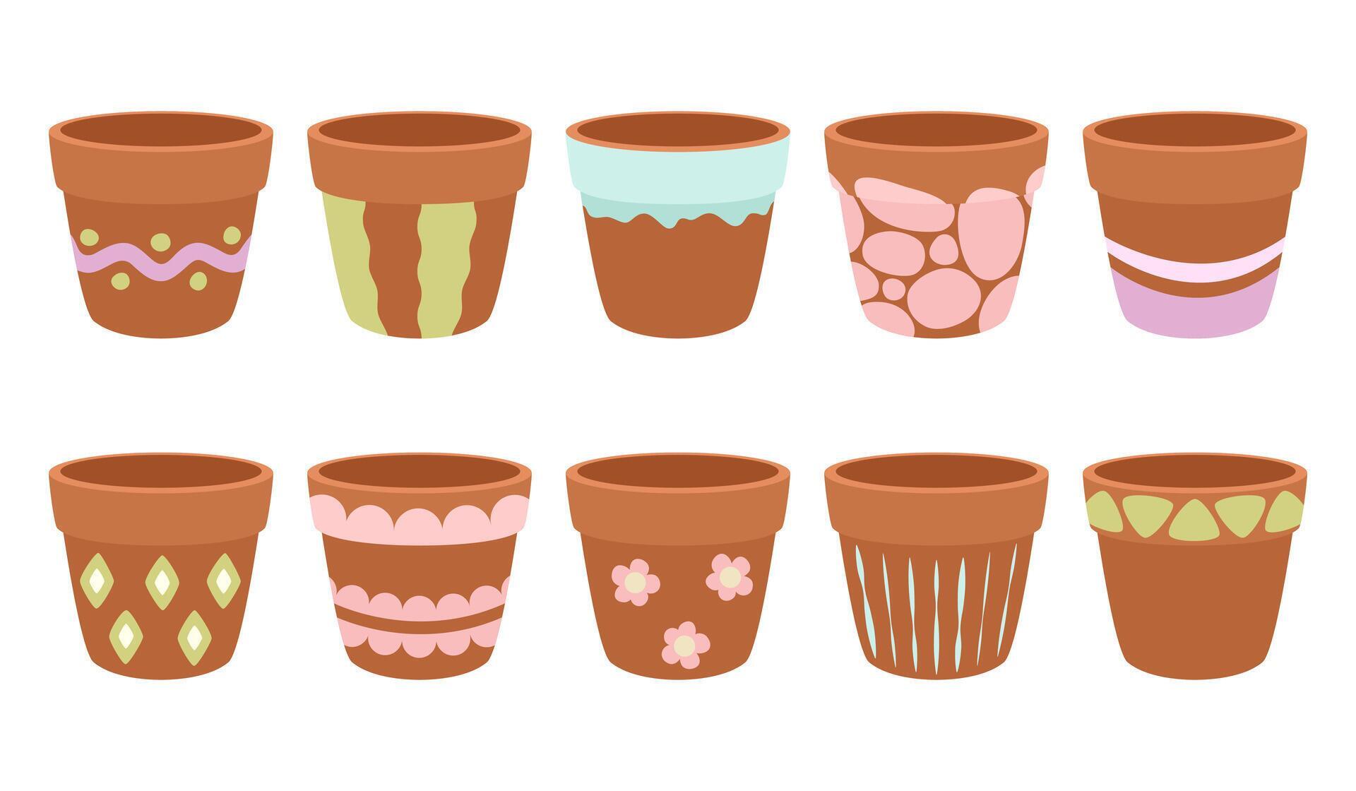 Empty, flower, clay pots. set on white background. Stock Free