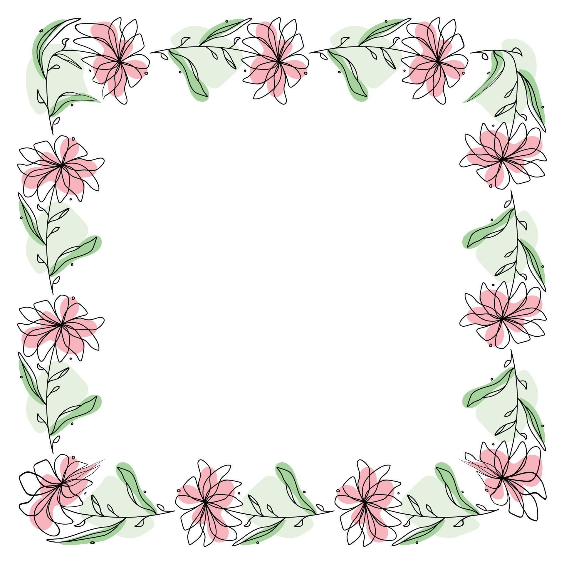 Hand drawn flowers wreath frame on white background Stock Free