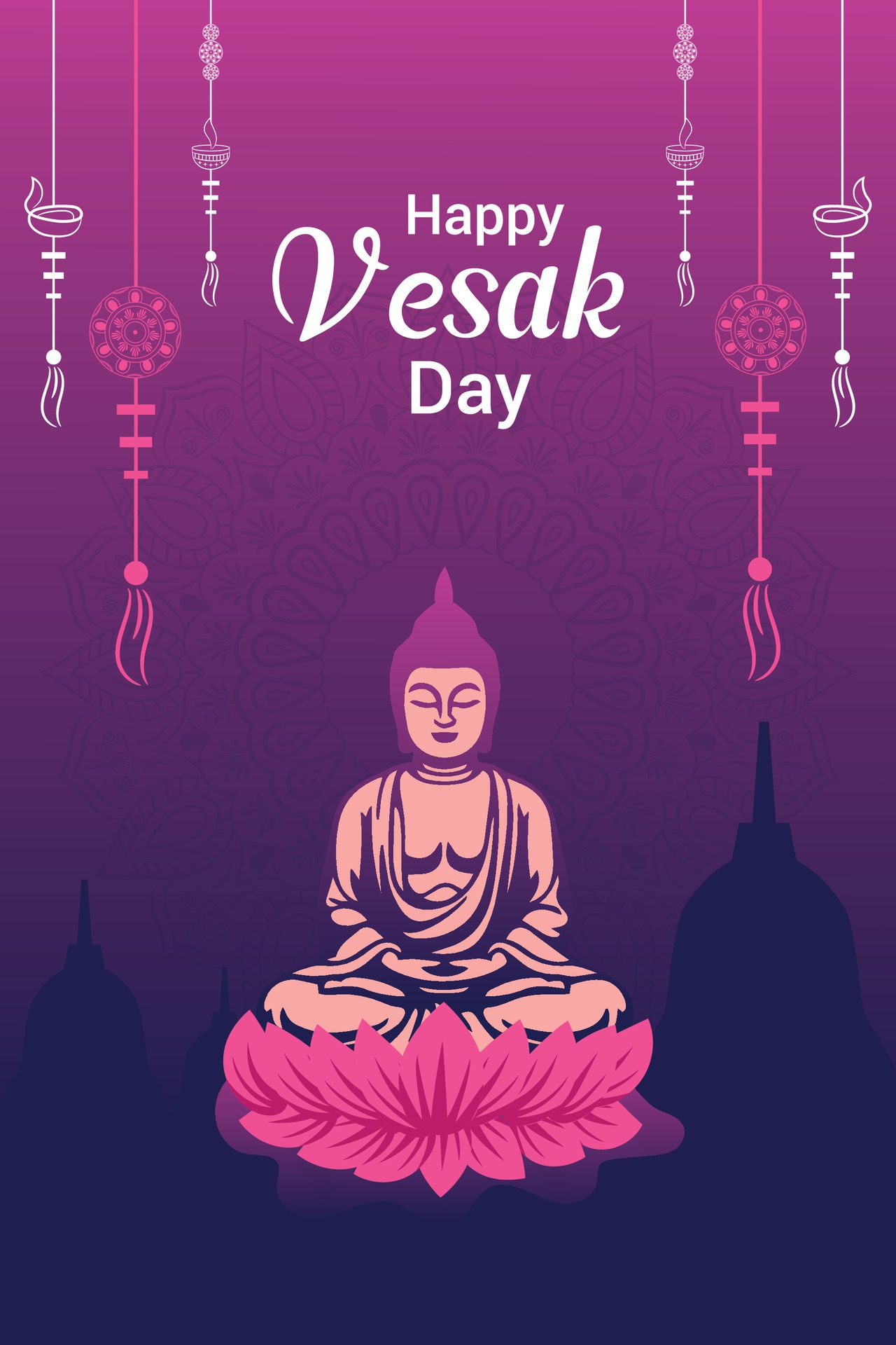 Flat vertical poster template for vesak day illustration festival celebration social media post and vesak day Banner Free Vector