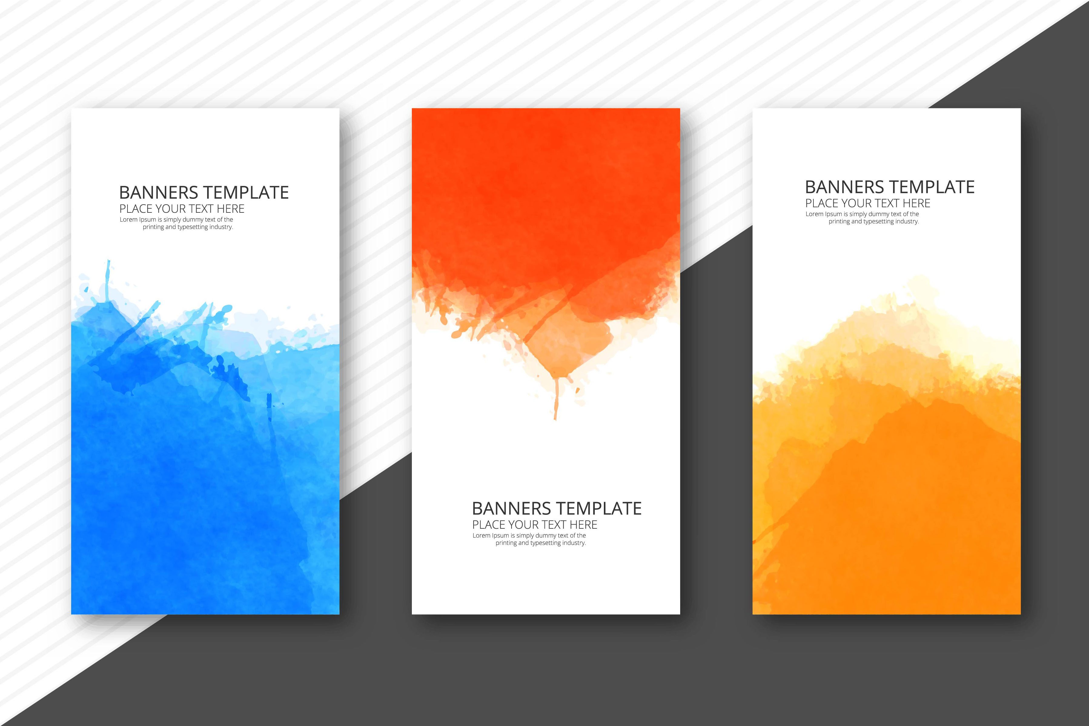 Soft watercolor colorful template banners set vector design Free Vector