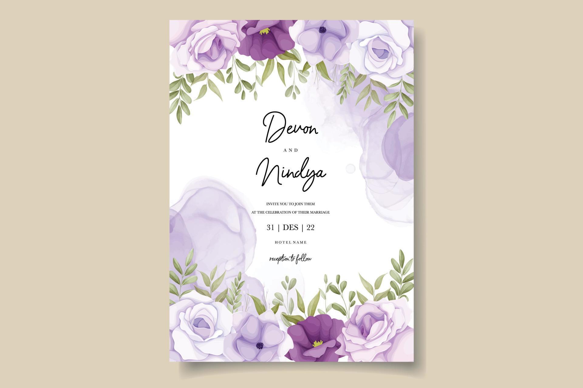 wedding invitation with pretty purple flowers Stock Free