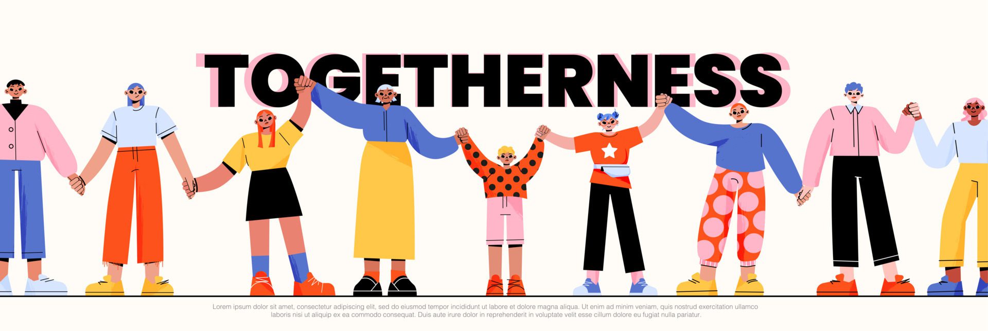 Togetherness banner with people holding hands Free Vector